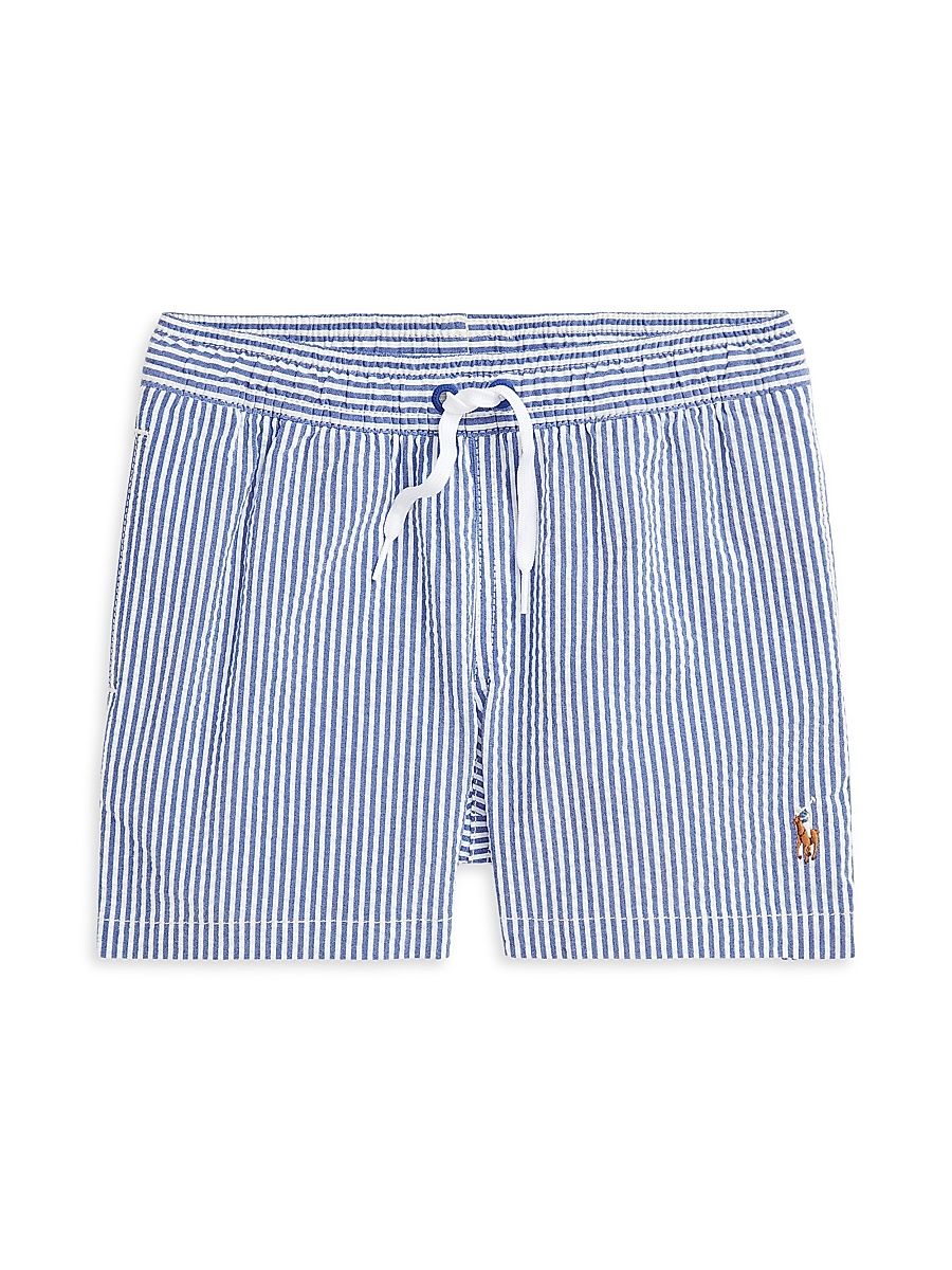Little Boy's & Boy's Striped Cotton-Blend Seersucker Swim Trunks - Cruise Royal - Size 14
