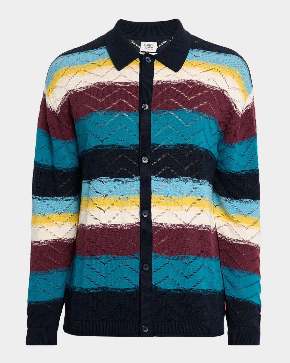 Men & apos;s Stripe Open Structure Cotton Knit Cardigan