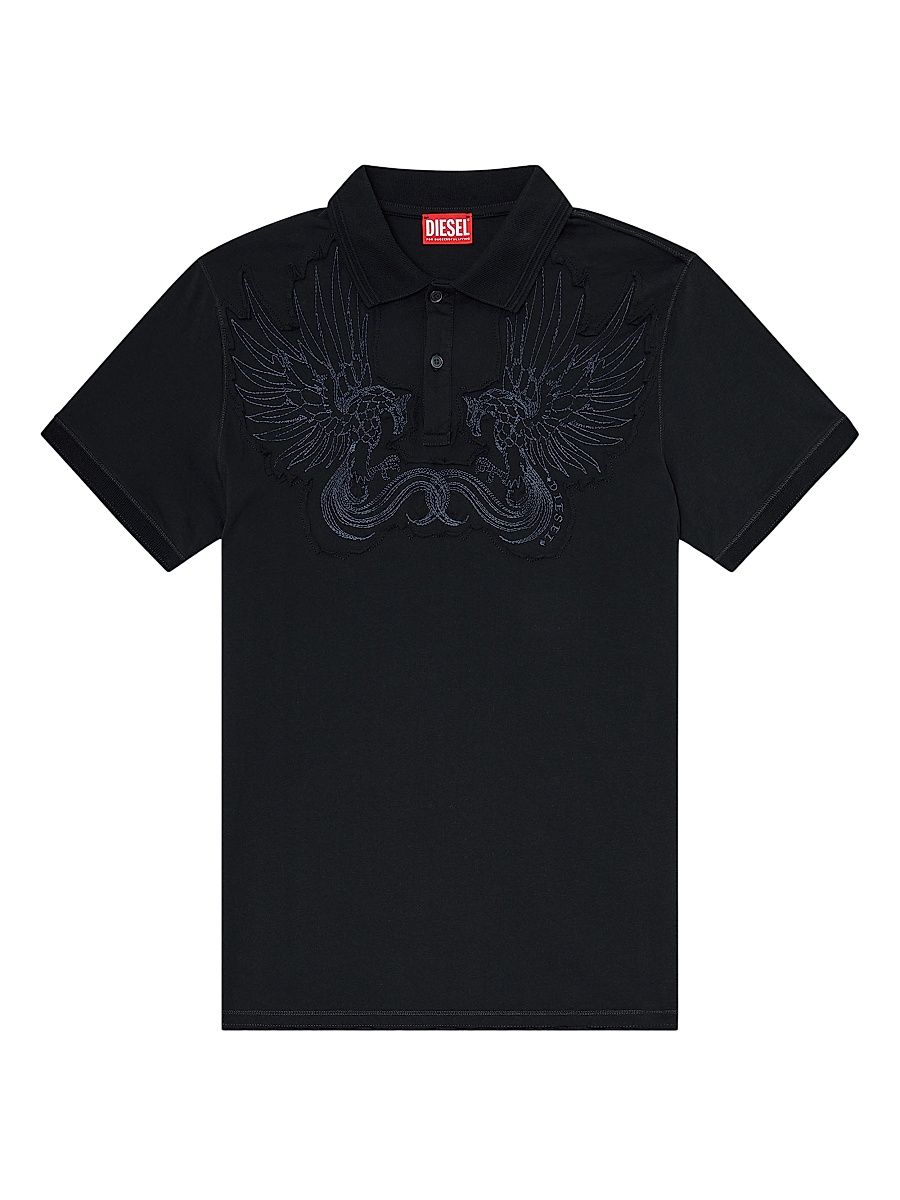 Men's Phen Embroidered Polo Shirt - Offwhite Black - Size XXL