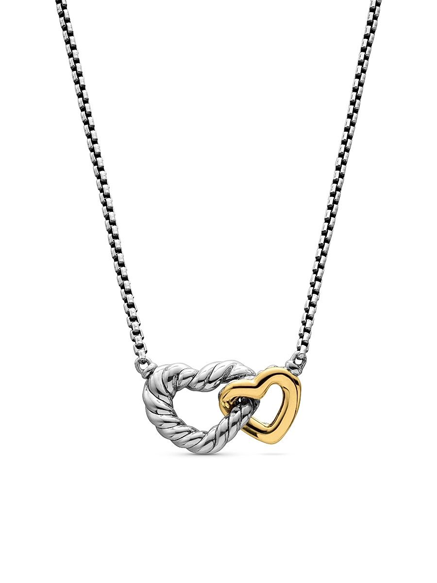 Women's Cable Collectibles Interlocking Heart Necklace in Sterling Silver with 18K Yellow Gold - Silver - Size 17