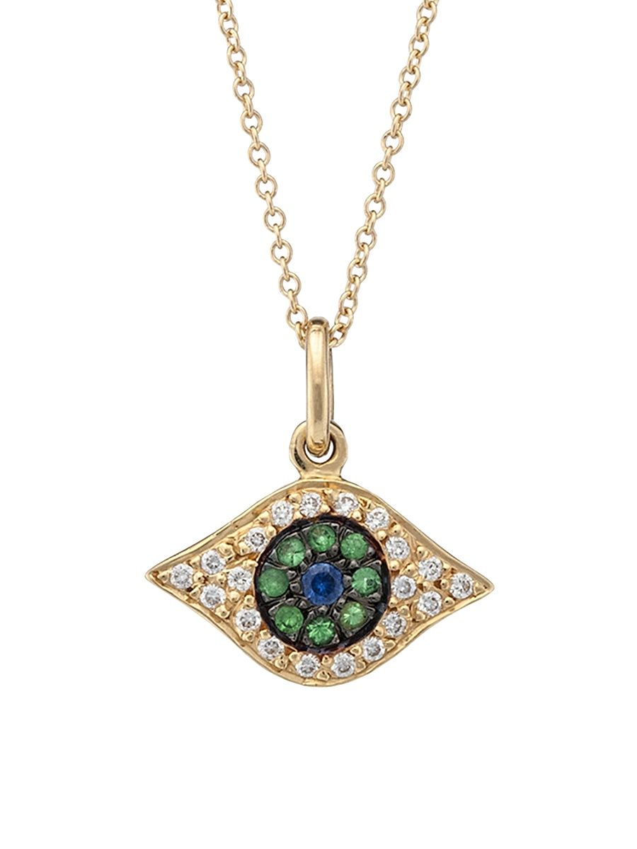 Women's Evil Eye 18K Yellow Gold, Diamond & Tsavorite Kitten Eye Pendant Necklace - Yellow Gold