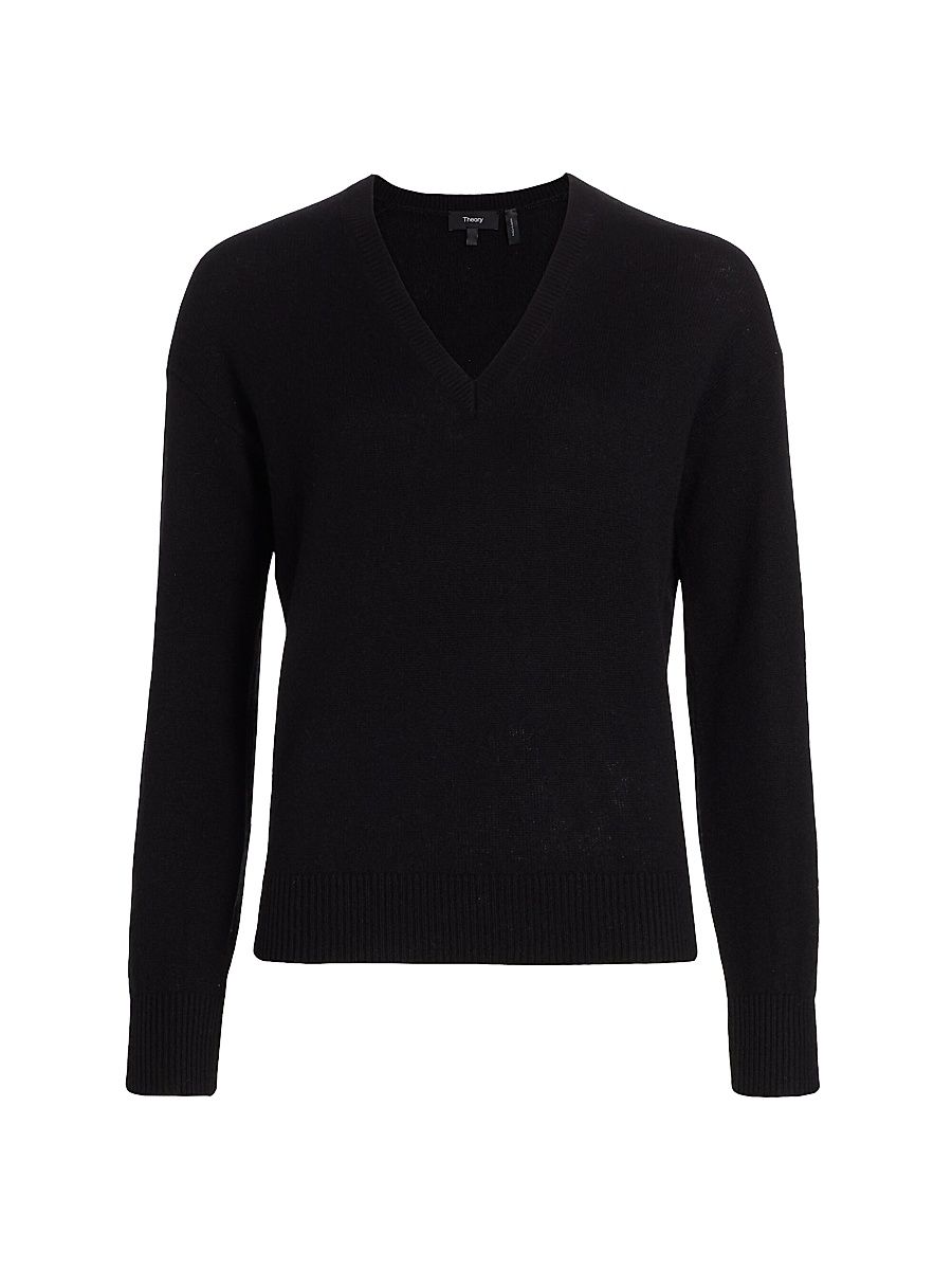 Women's Easy V-Neck Cashmere Sweater - Black - Size XS