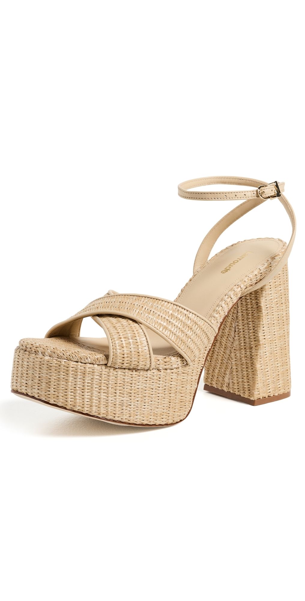 Larroudé Dolly X Platform Sandals Natural Raffia 8