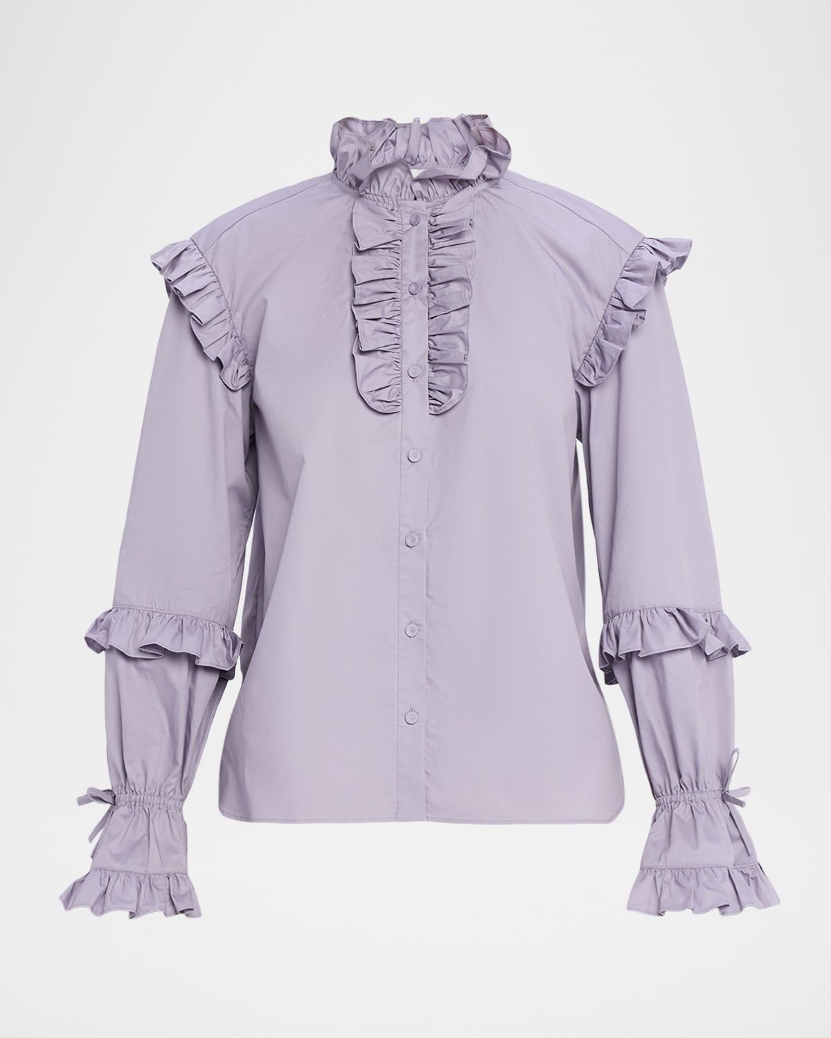 Michelle Long-Sleeve Ruffled Poplin Top