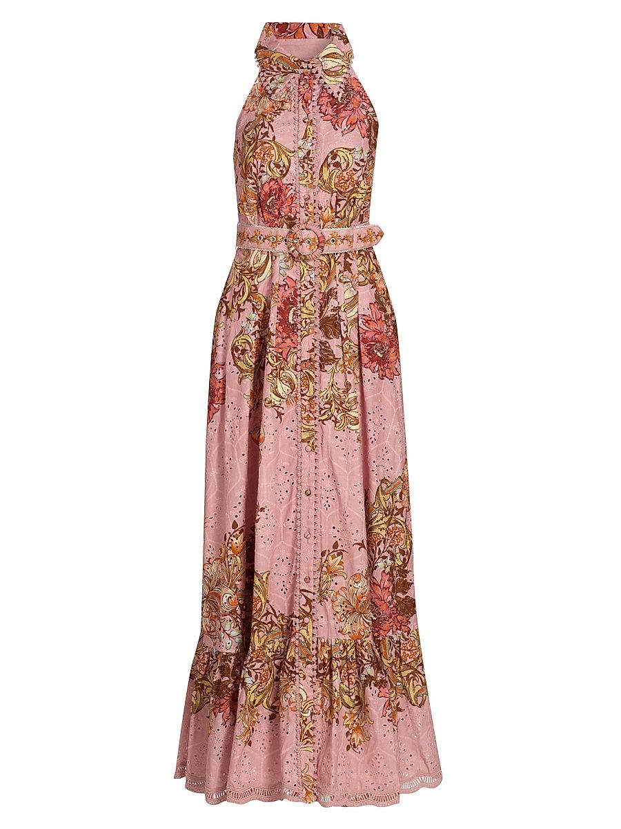 Women's Sula Floral Cotton Tie-Waist Maxi Shirtdress - Dusty Pink - Size XL