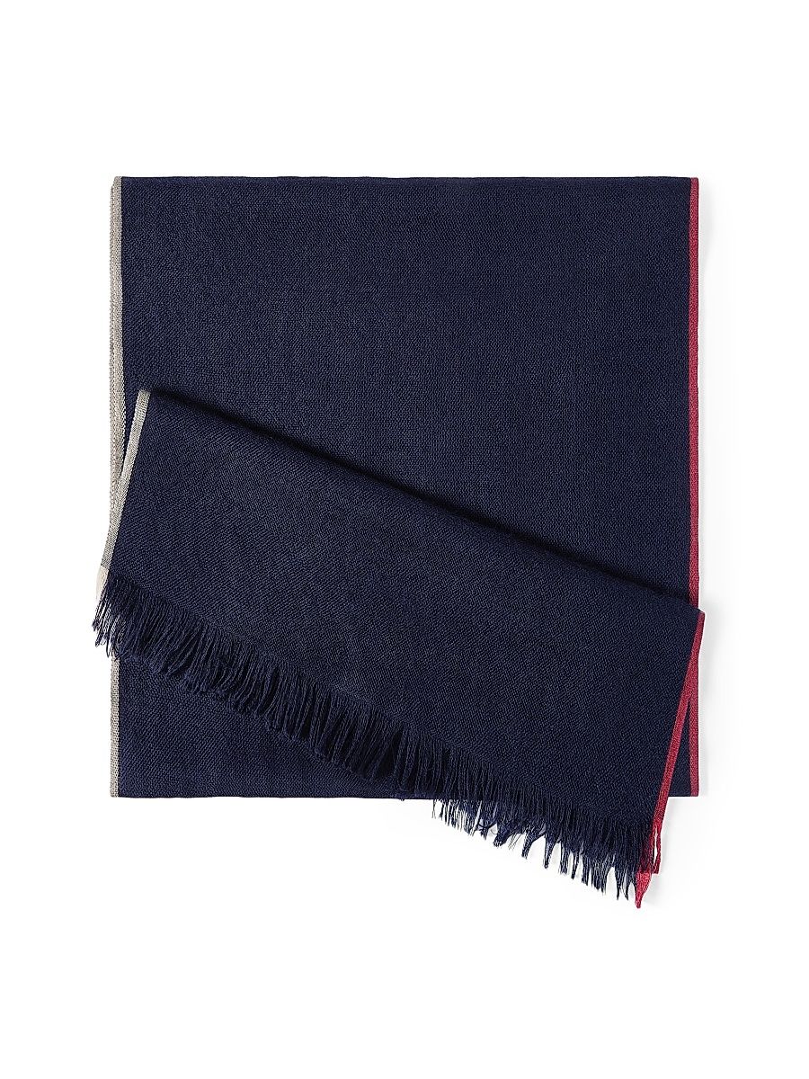 Men's Cashmere and Cotton Scarf with Selvedge - Blue