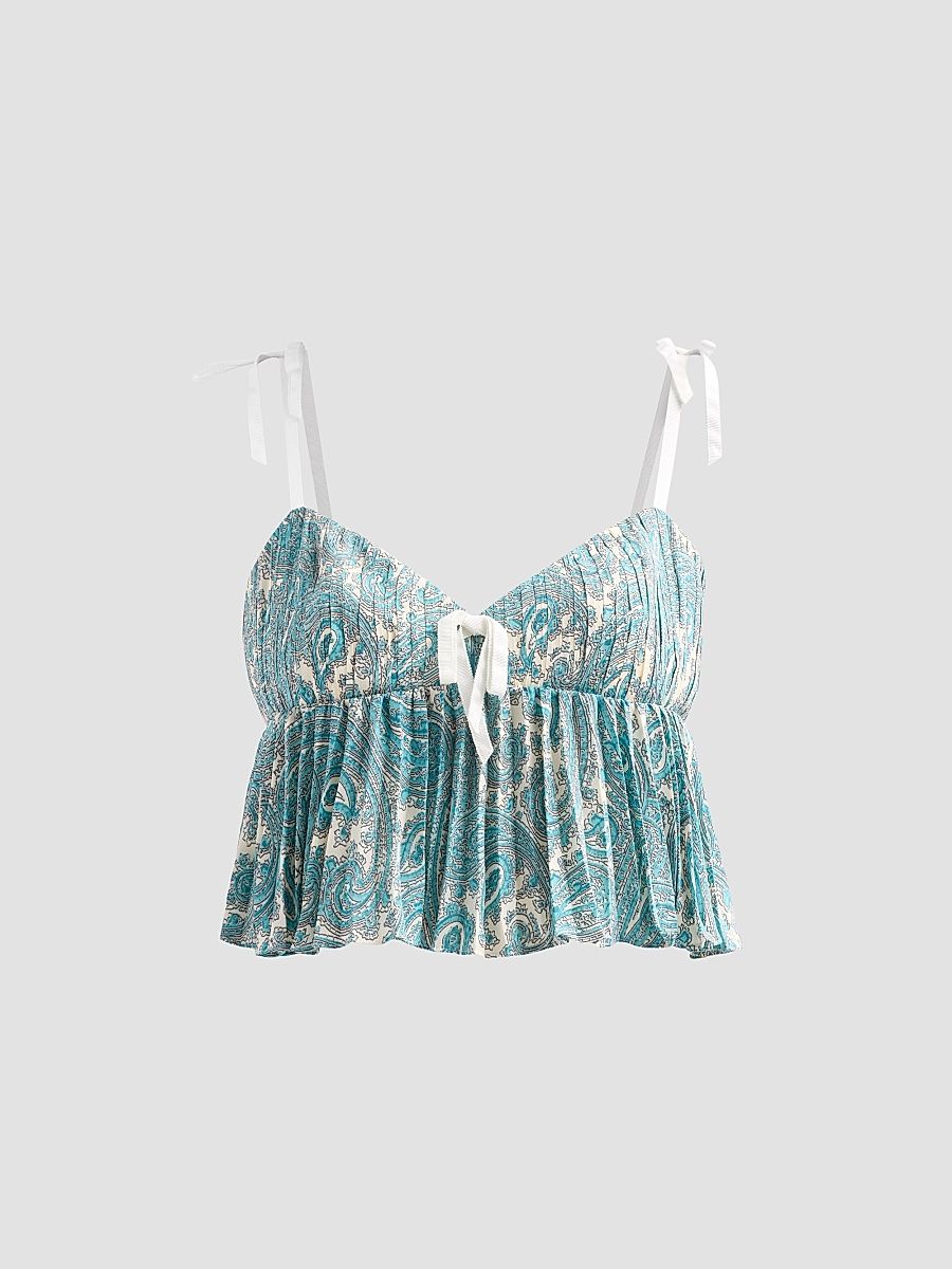 Women's Hendrix Paisley Orianna Crop Top - Gardenia Blue Graphite - Size Large