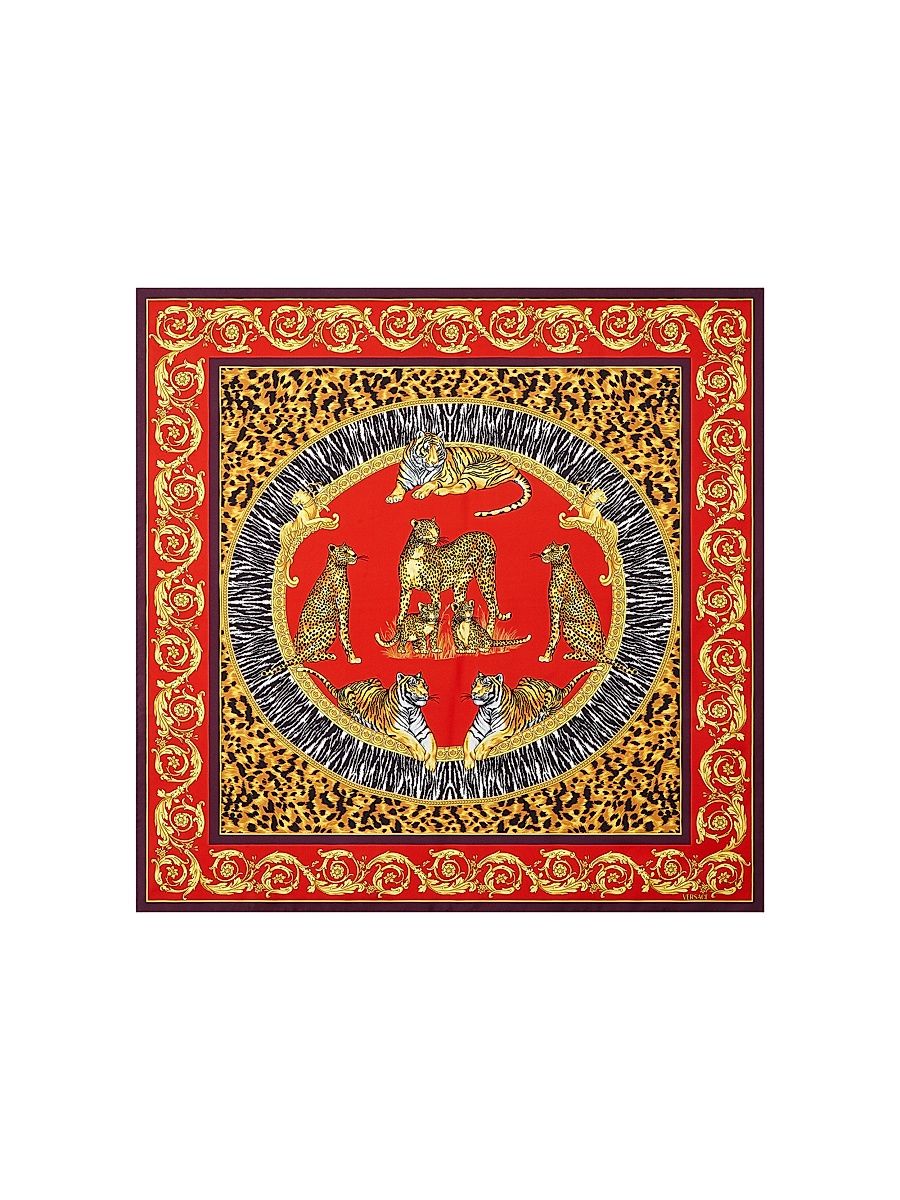 Men's Wild Cats Silk Twill Scarf - Lipstick Red Mulberry