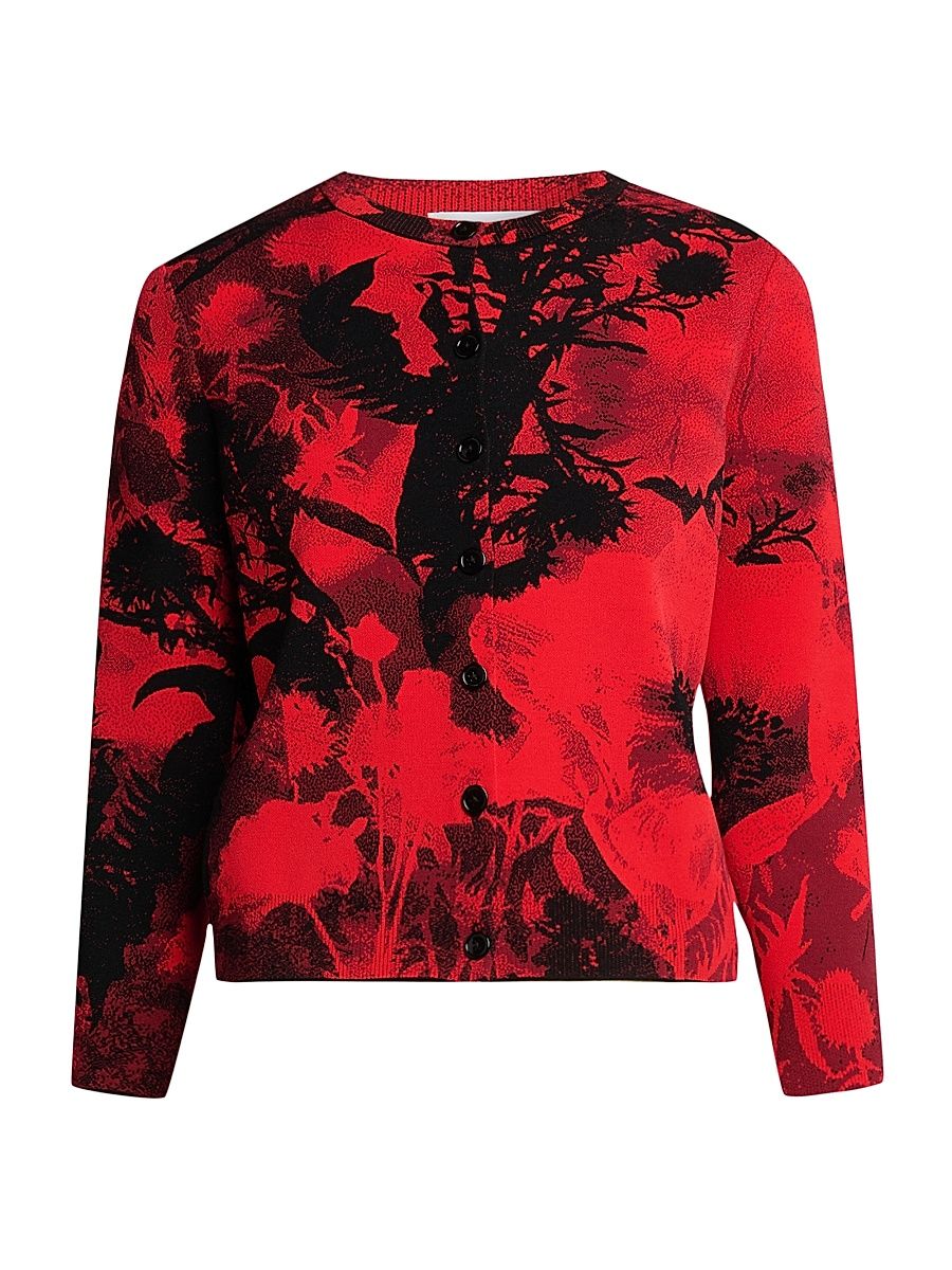 Women's London Flowers Jacquard Cardigan - Red Black - Size 10