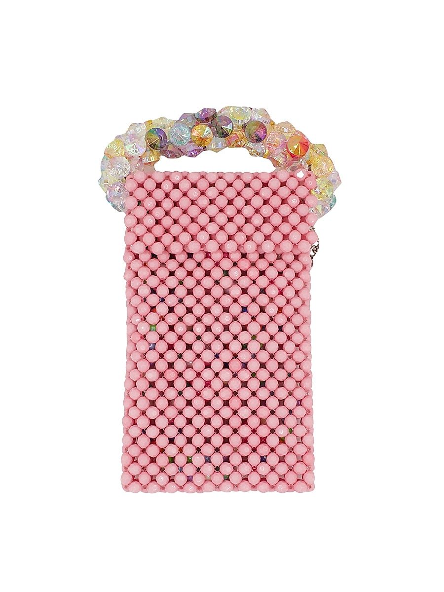 Girl's Bejeweled & Micro Beaded Crossbody Bag - Pink