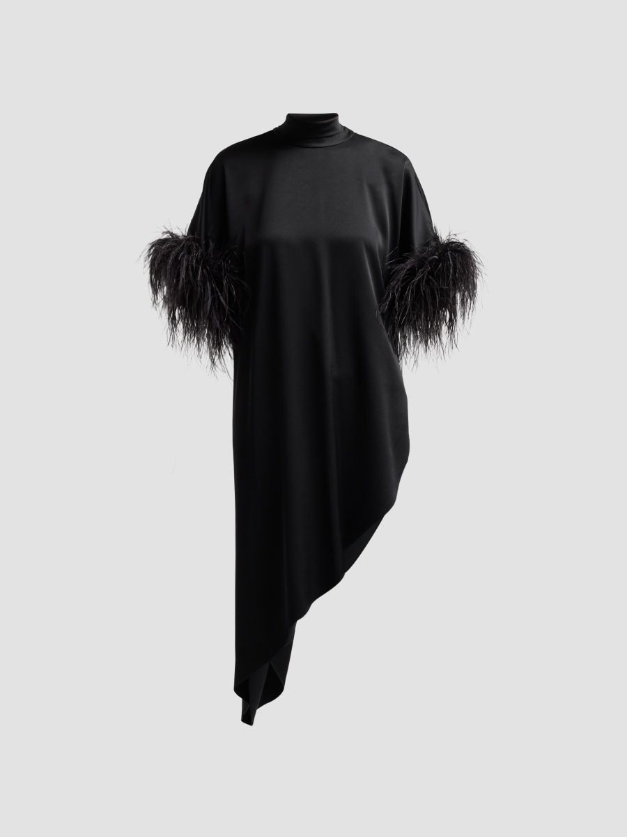 Ungaro Women's Kenzie Feather-Trimmed Satin Blouse - Black - Size XL
