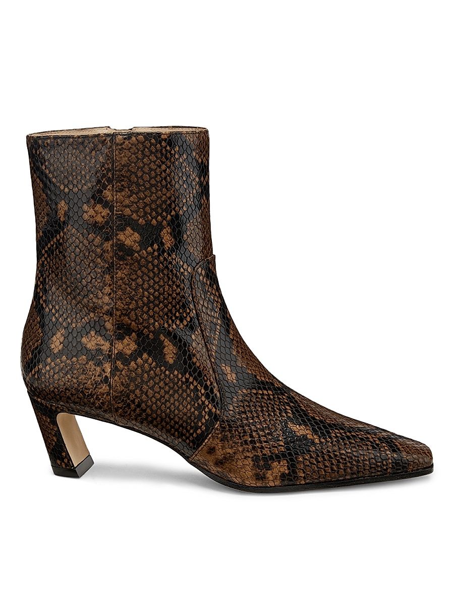 Women's Stassi 50MM Snake-Embossed Leather Ankle Boots - Espresso - Size 9