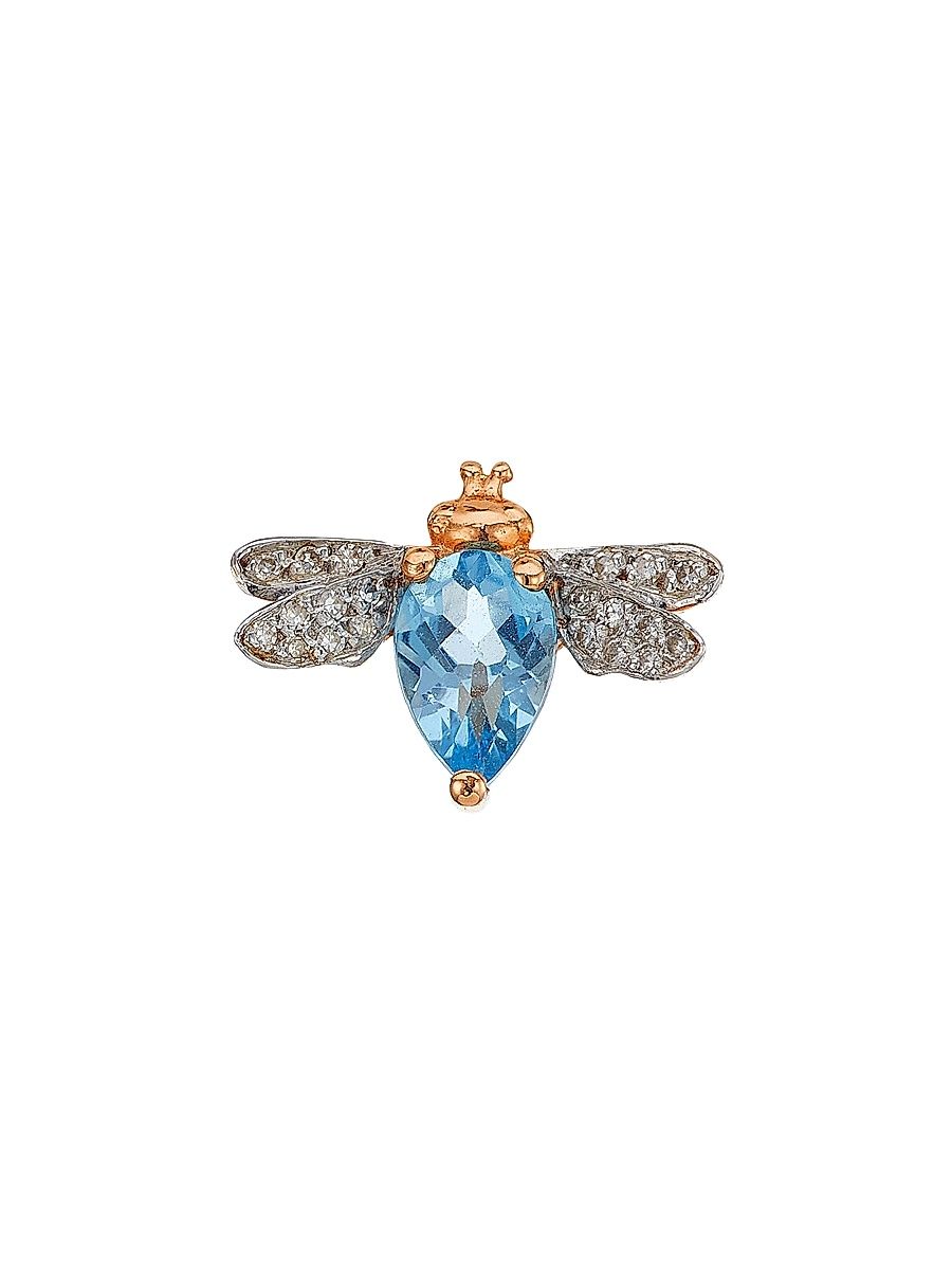 Women's Honey 14K Rose Gold, Blue Topaz & 0.02 TCW Diamond Bee Stud Earring - Rose Gold