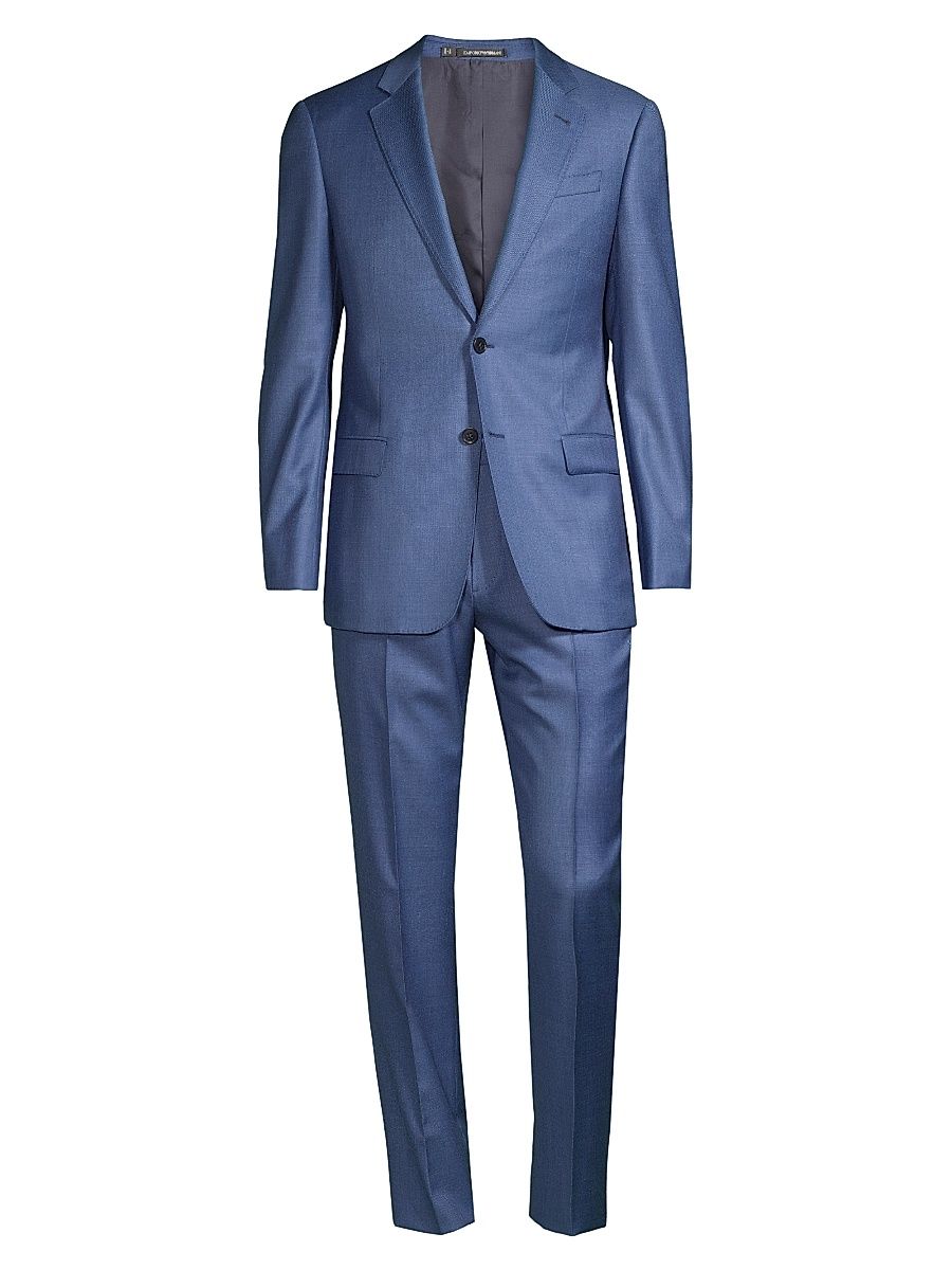 Men's Solid Virgin Wool Suit - Blue - Size 50