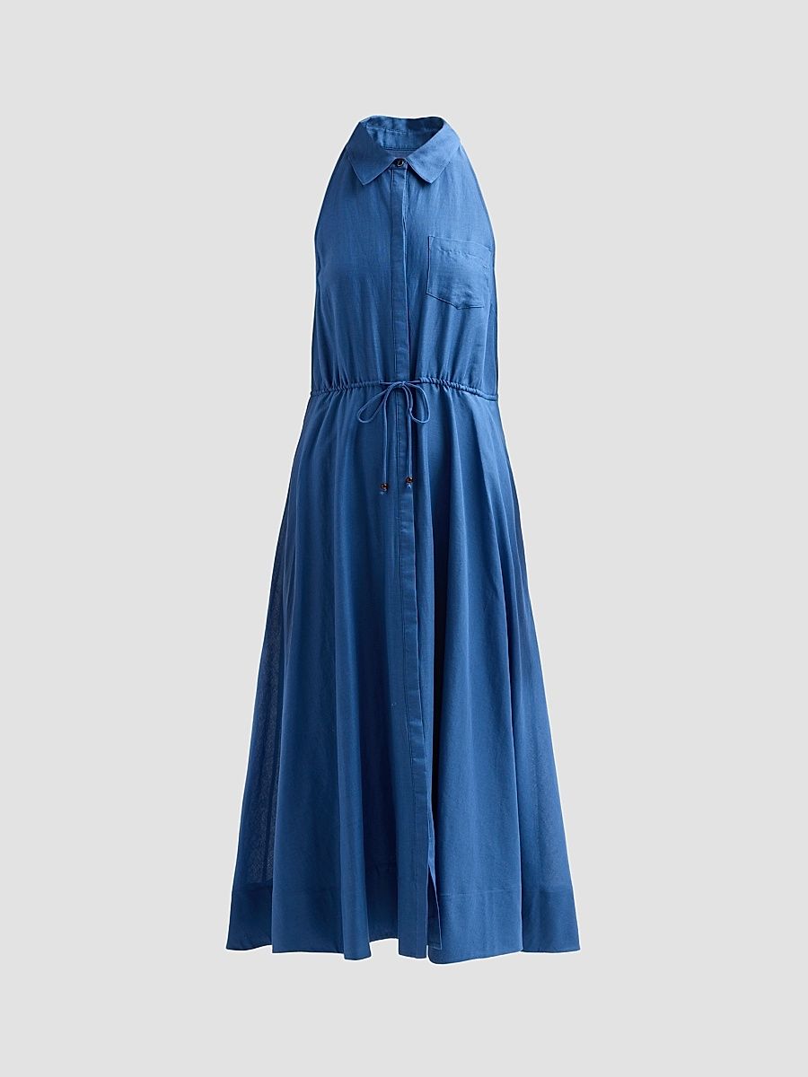 Women's Tiana Linen-Cotton Drawstring Shirtdress - Ocean - Size XL