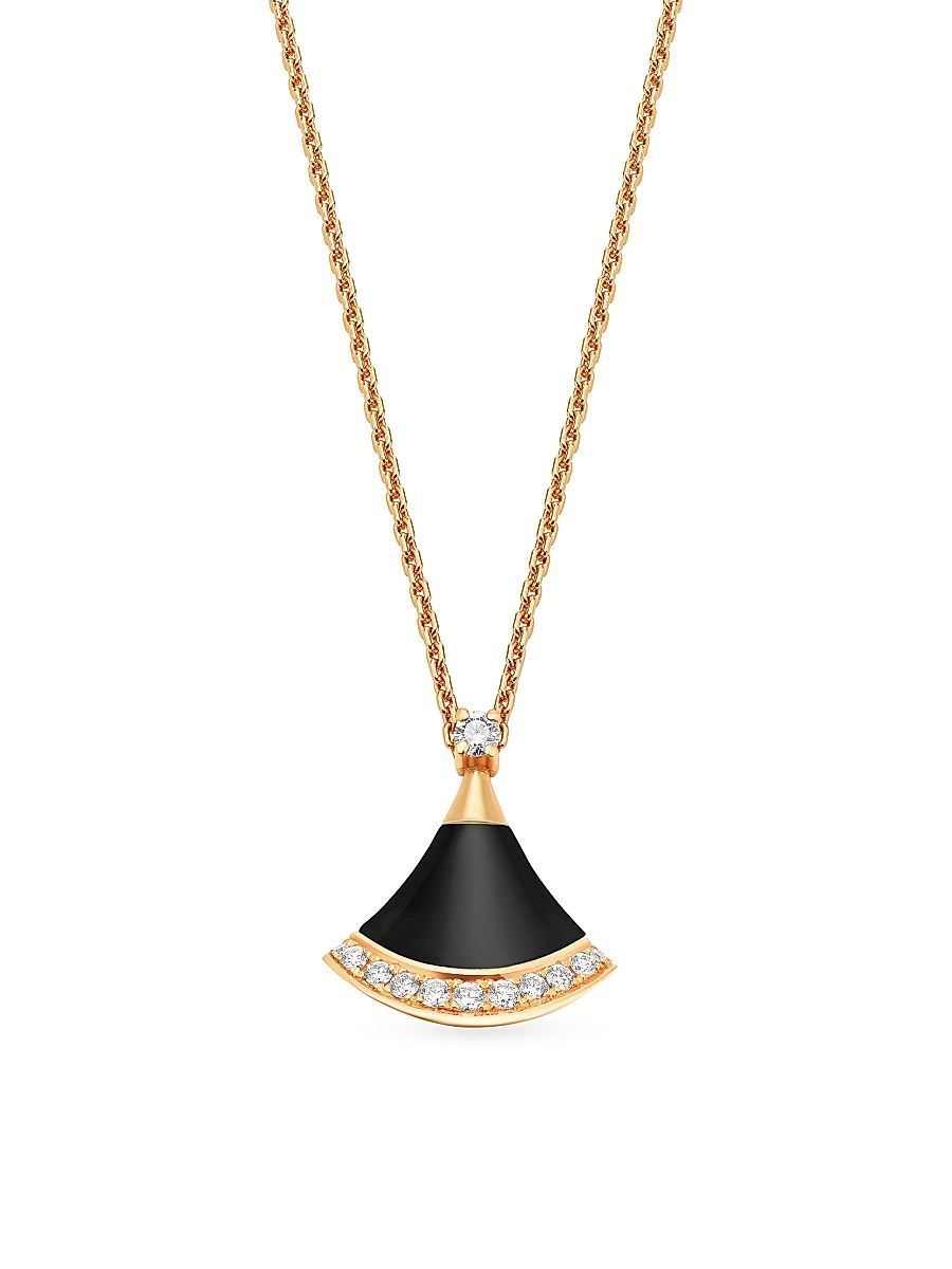 Women's Divas' Dream 18K Yellow Gold, Onyx & 0.10 TCW Diamond Pendant Necklace - Yellow Gold