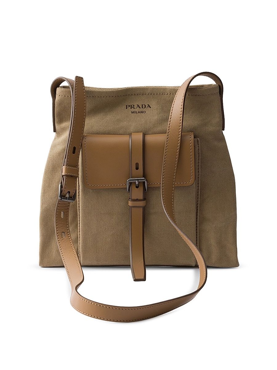 Men's Route Canvas and Leather Shoulder Bag - Beige Khaki