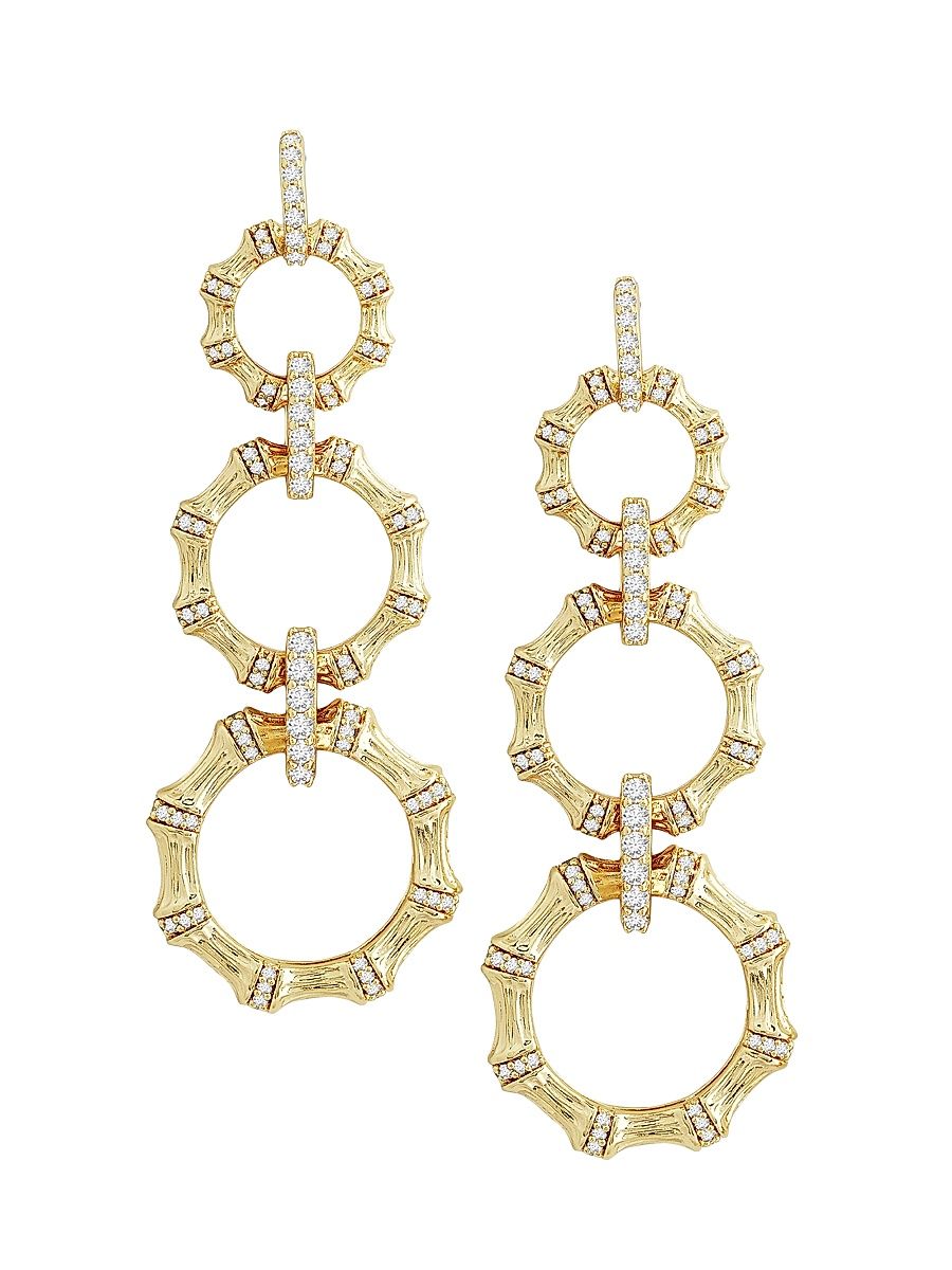 Women's Bamboo 18K-Gold-Plated & Cubic Zirconia Triple Drop Earrings - Gold