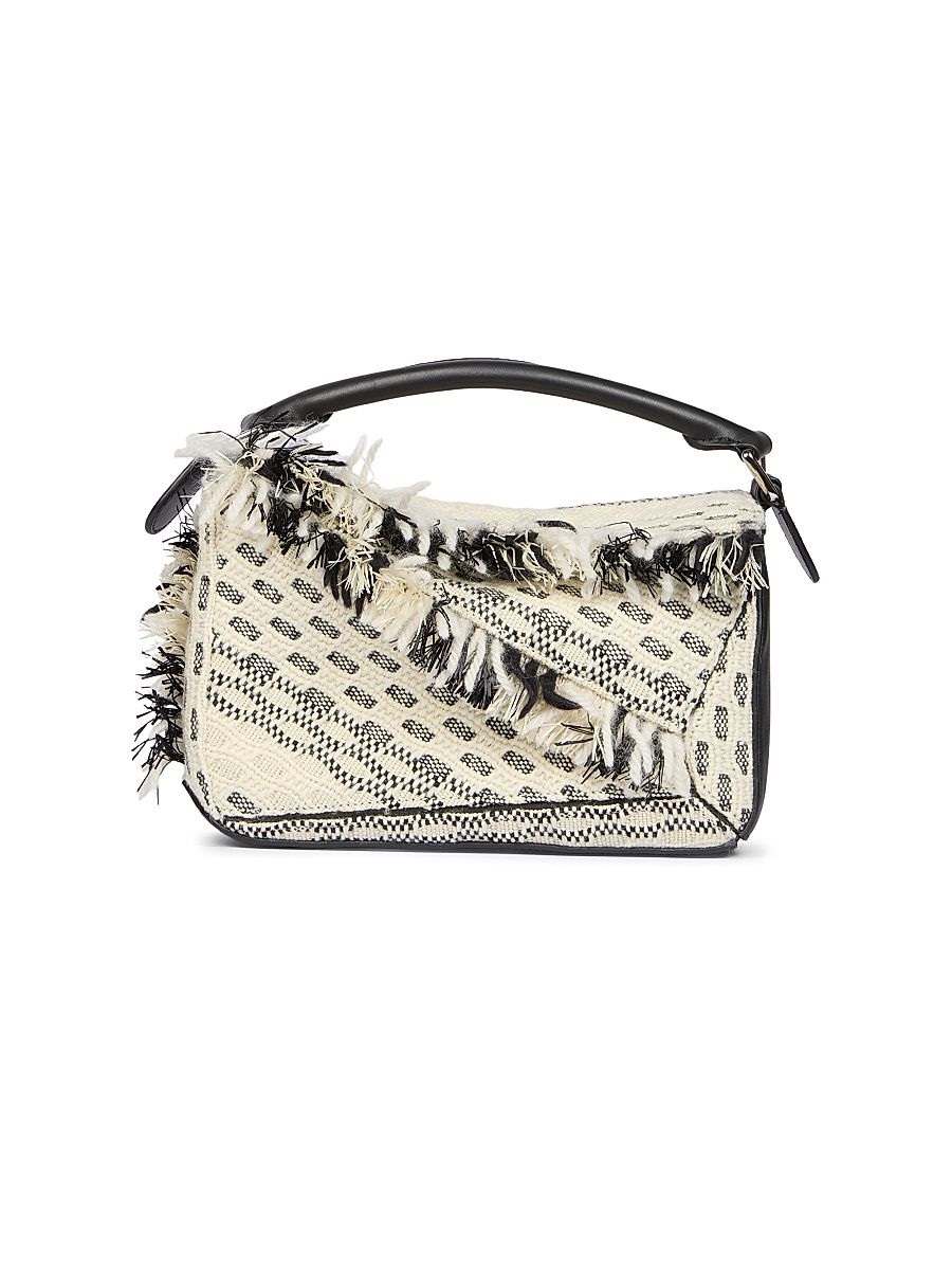 Women's Puzzle Small Fringes Handbag - Black White