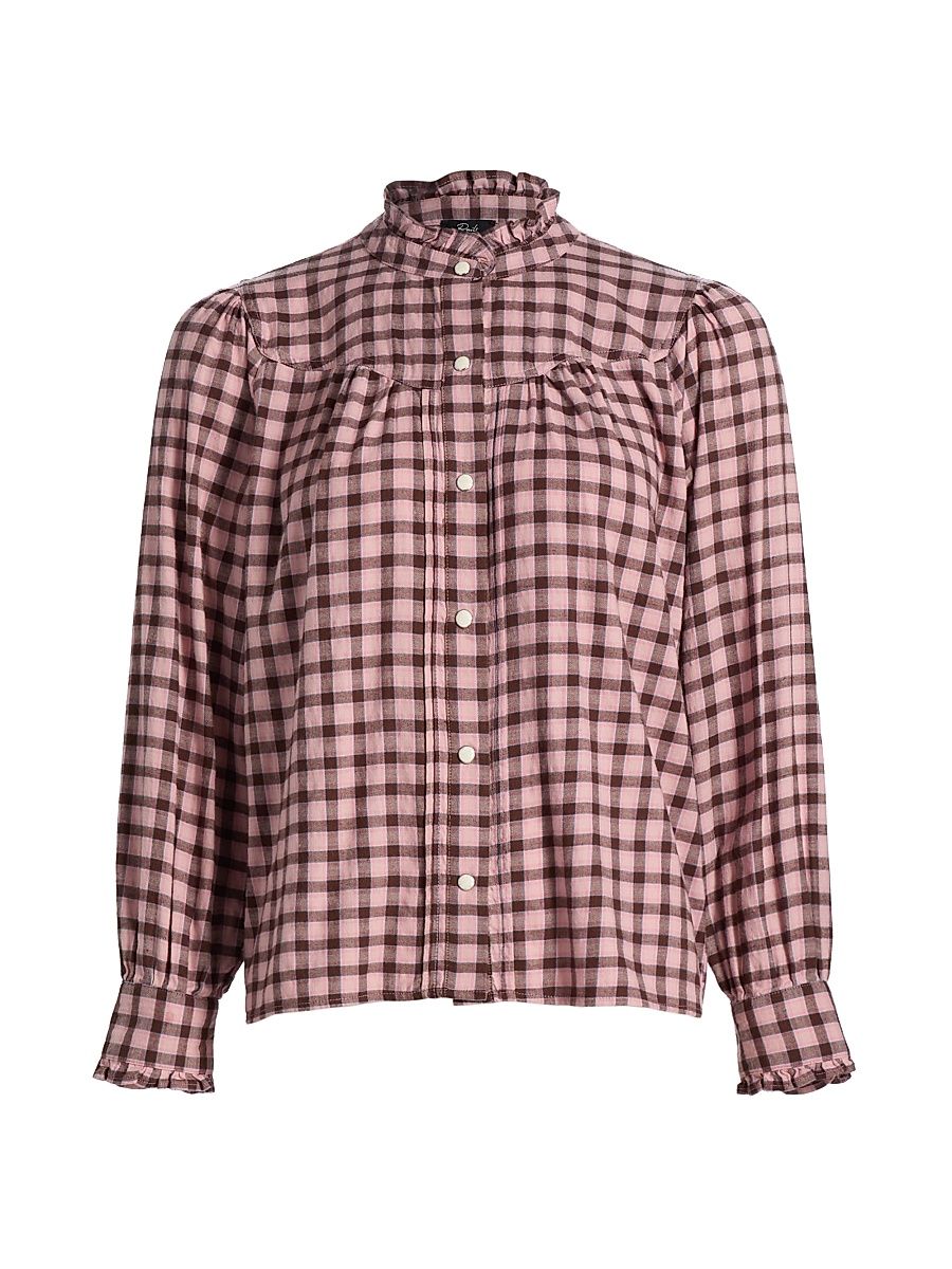 Women's Alanna Checked Cotton-Blend Blouse - Garnet Rose Cobalt - Size Large