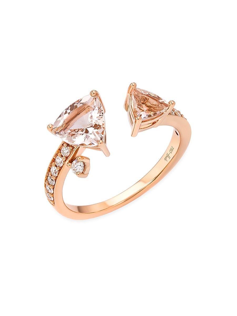 Women's Mirage 18K Rose Gold, Diamond & Rose Morganite Open Ring - Pink Gold - Size 7