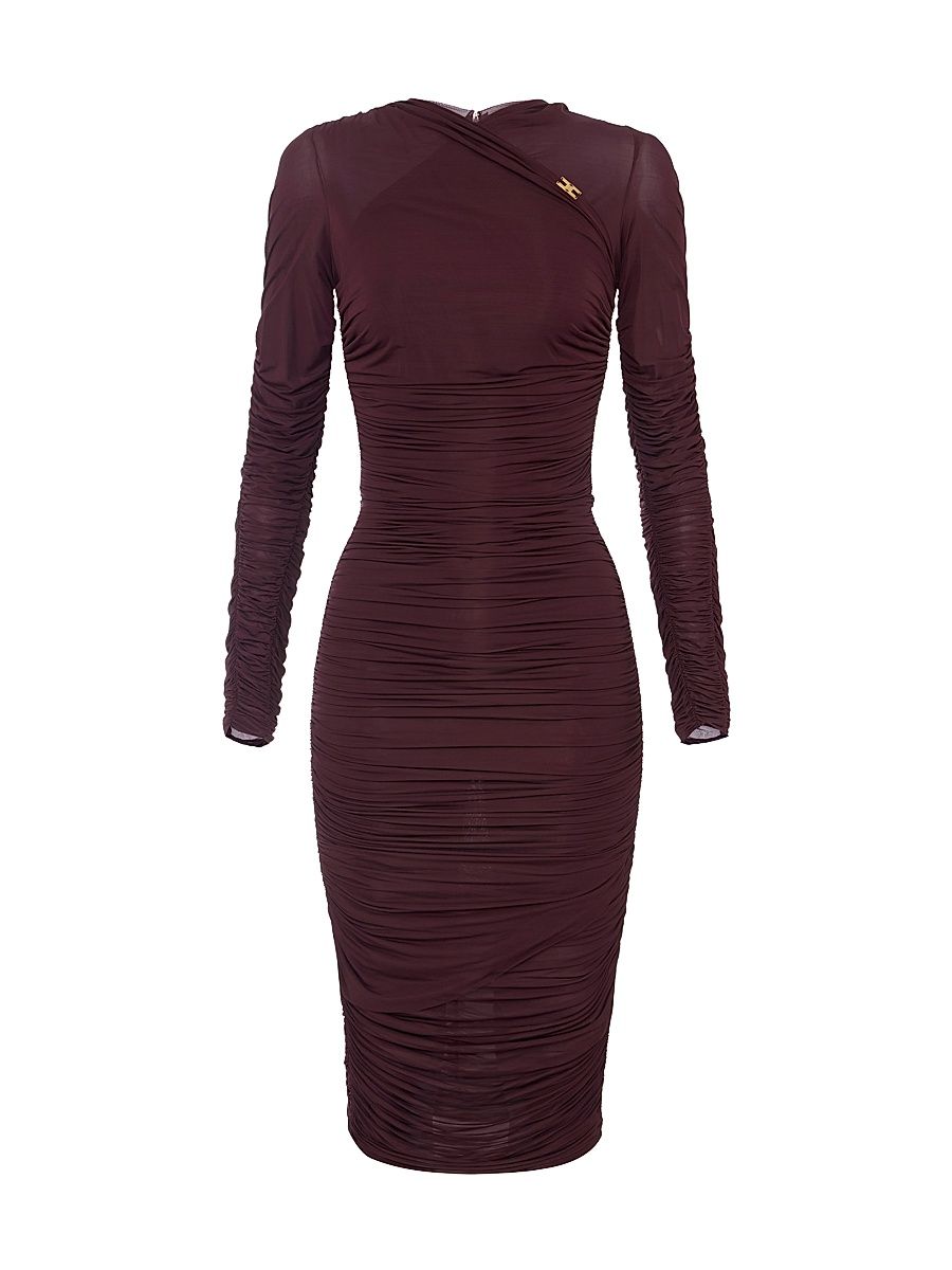 Women's Draped Organza Sheath Dress - Merlot - Size 10