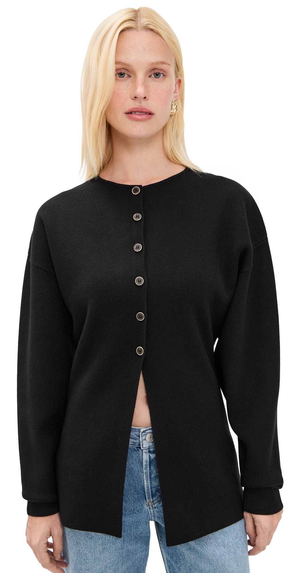 Good American Exaggerated Sleeve Cardigan Sweater Light Taupe 1XL