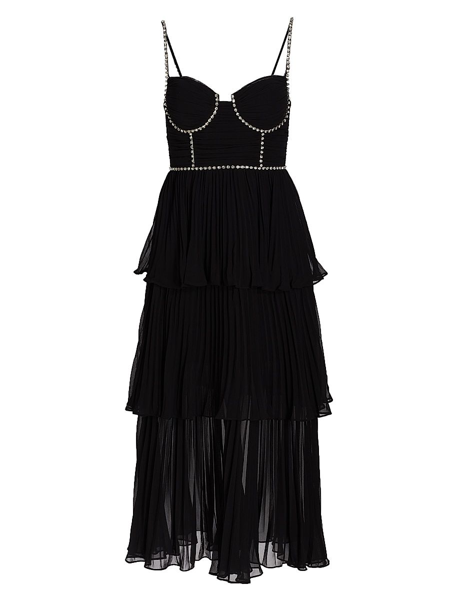 Women's Bustier Tiered Chiffon Midi-Dress - Black - Size 6