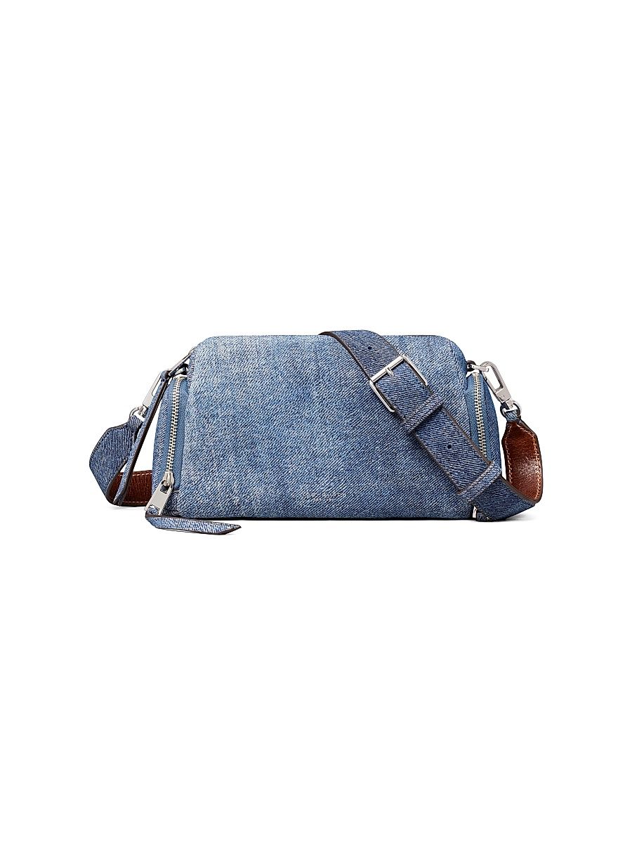 Women's Perry Denim-Print Suede Crossbody Bag - Blue Jean