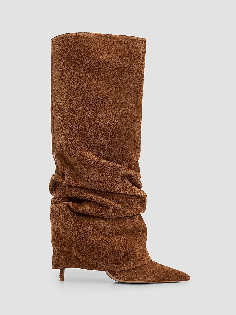 Women's Mikki Up Cloak 75MM Suede Slouch Boots - Pecan Brown - Size 9