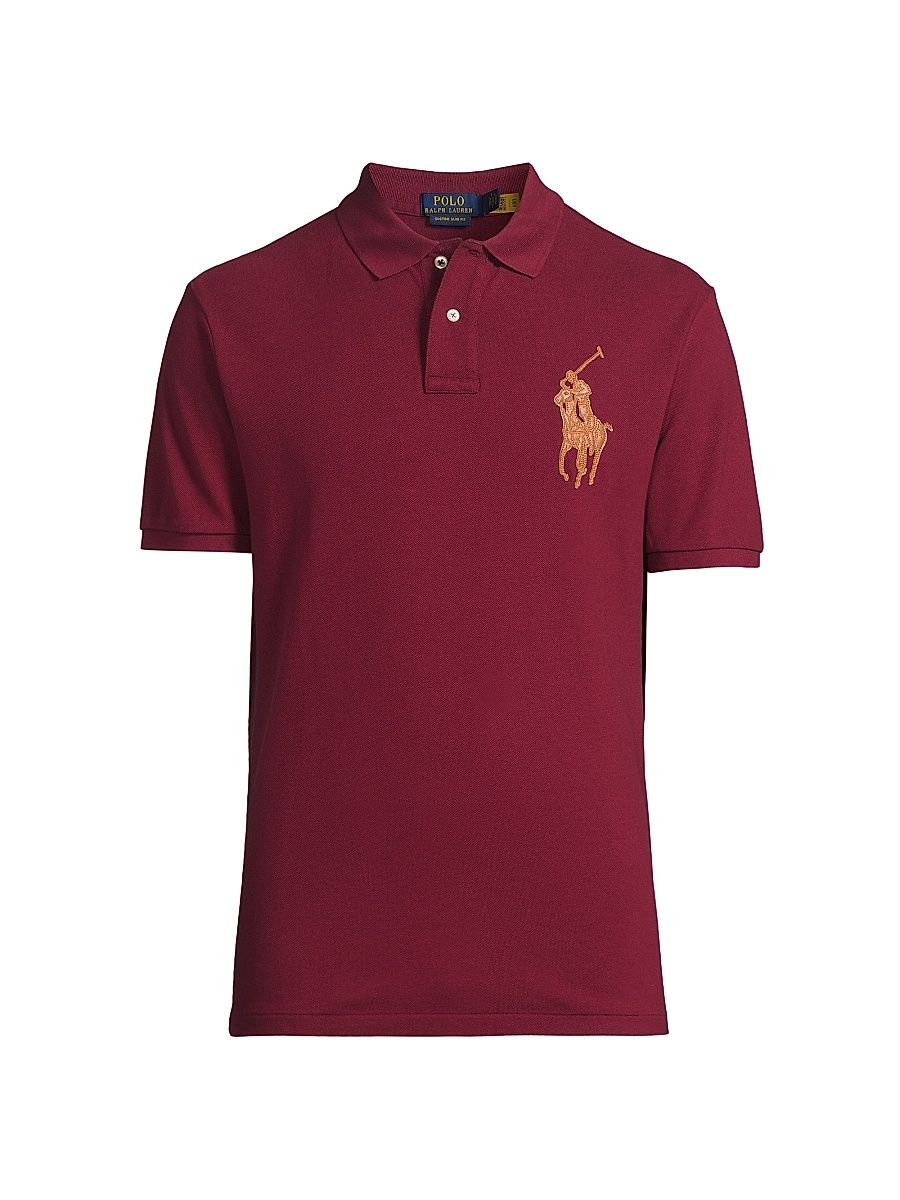Men's Custom-Slim-Fit Leather-Pony Polo Shirt - Soft Wine - Size Small