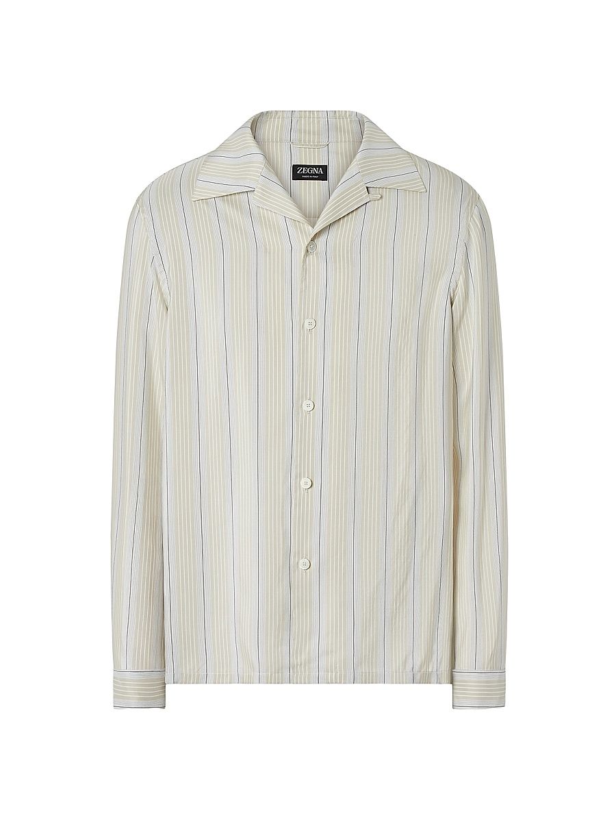 Men's Silk Shirt - Light Taupe White - Size XXXL