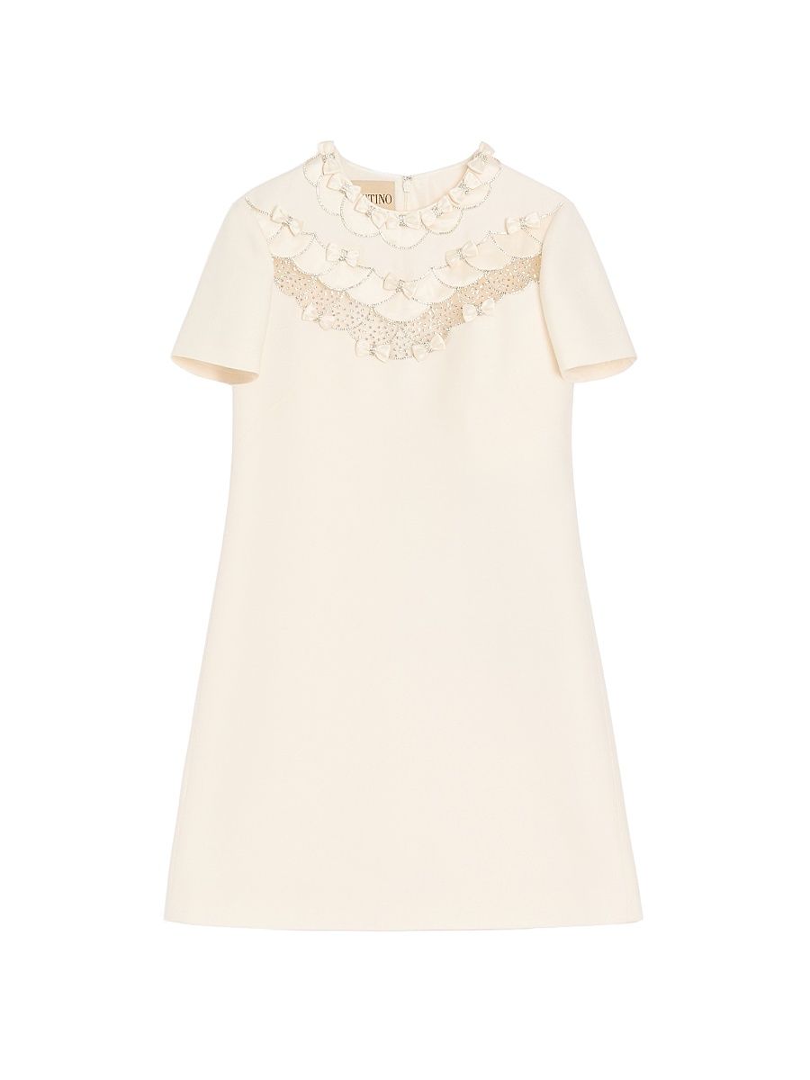 Women's Embroidered Crepe Couture Short Dress - Ivory - Size 4