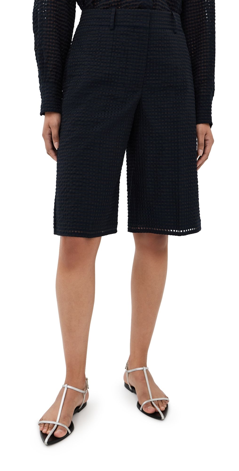 Another Tomorrow Gingham Bermuda Pants Black 36