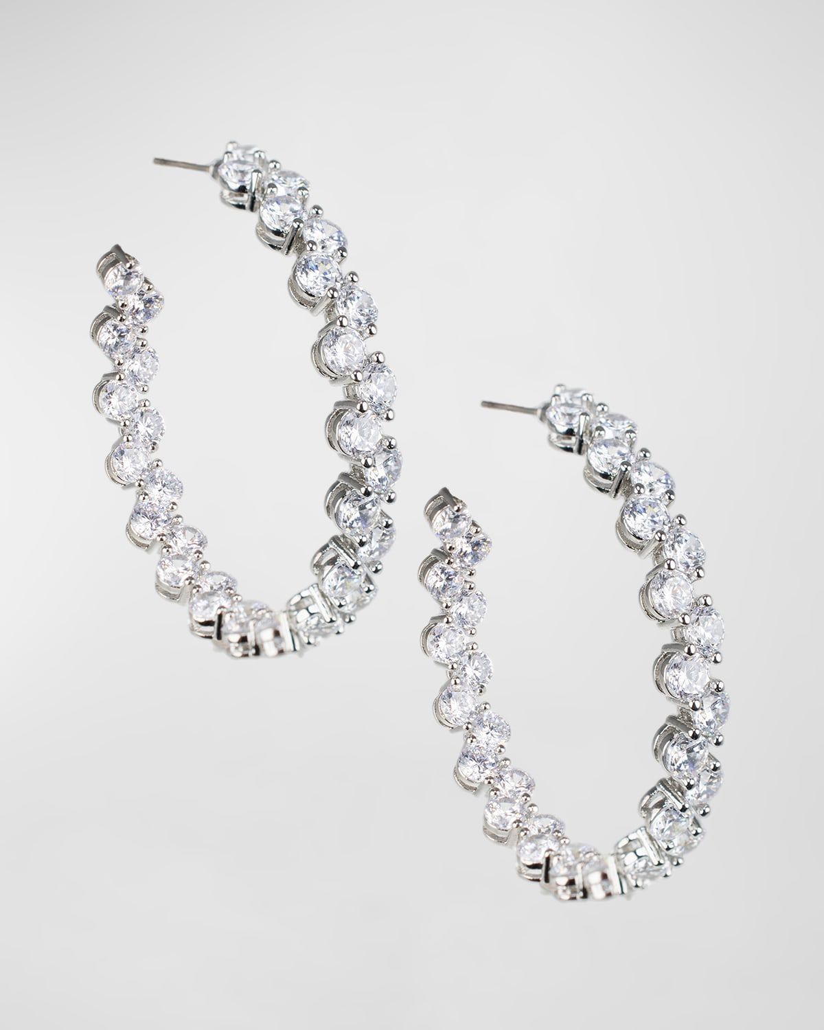 Cubic Zirconia Alternating Hoop Earrings
