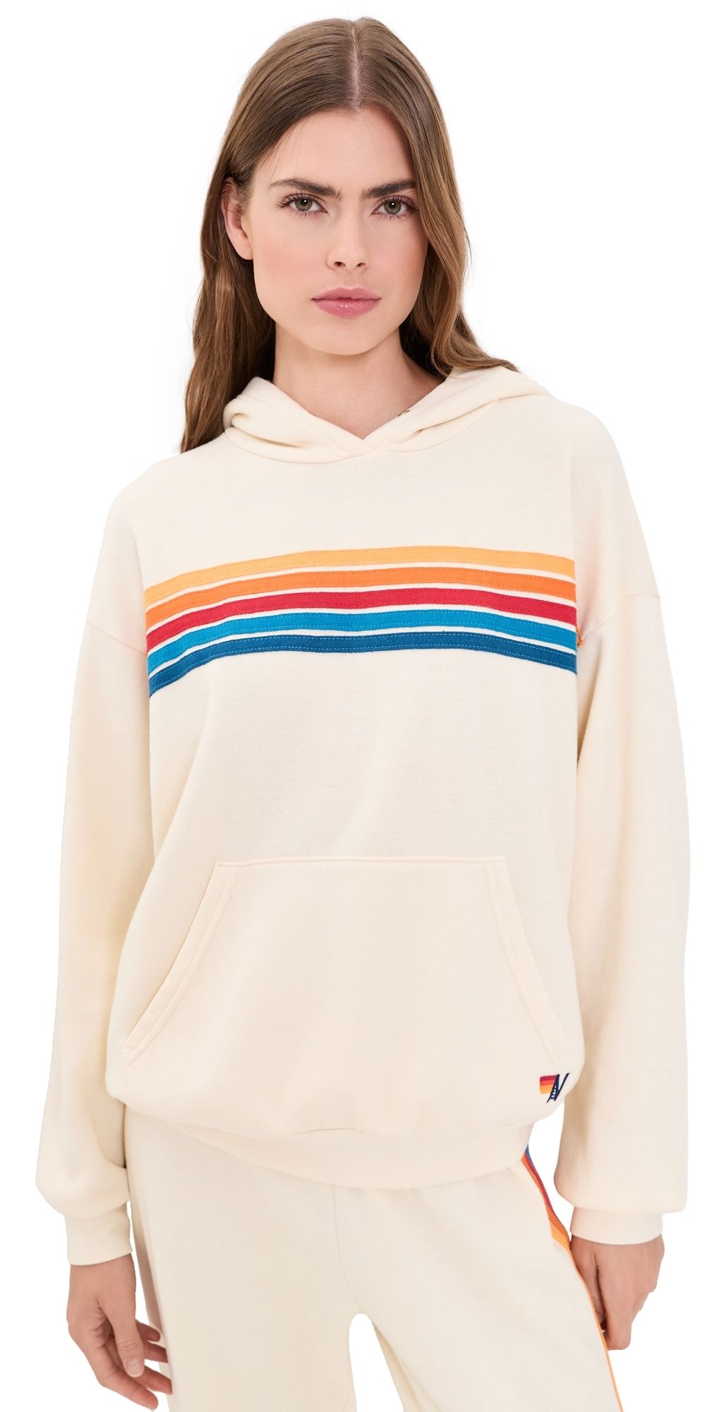 Aviator Nation 5 Stripe Hoodie Vintage White XL