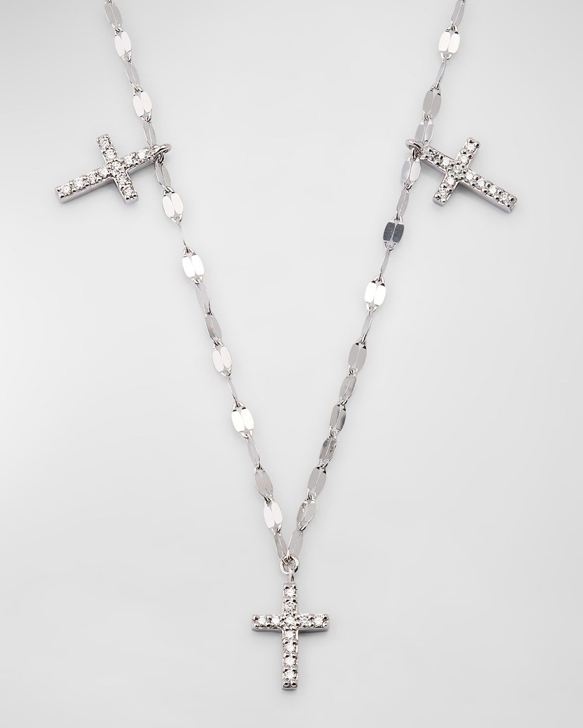 14K Yellow Gold Flawless Triple Mini Cross Charm Necklace