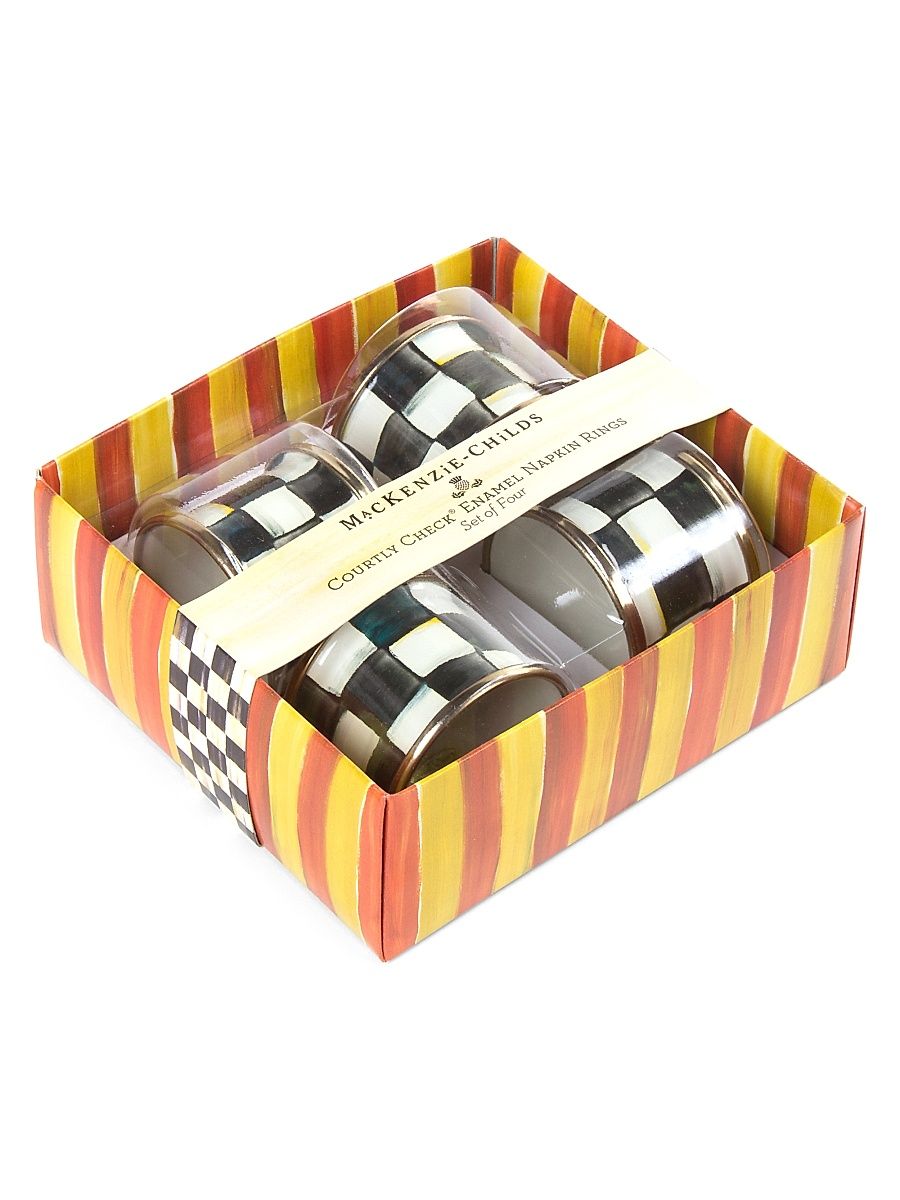 Courtly Check Enamel Napkin Rings - Set of 4