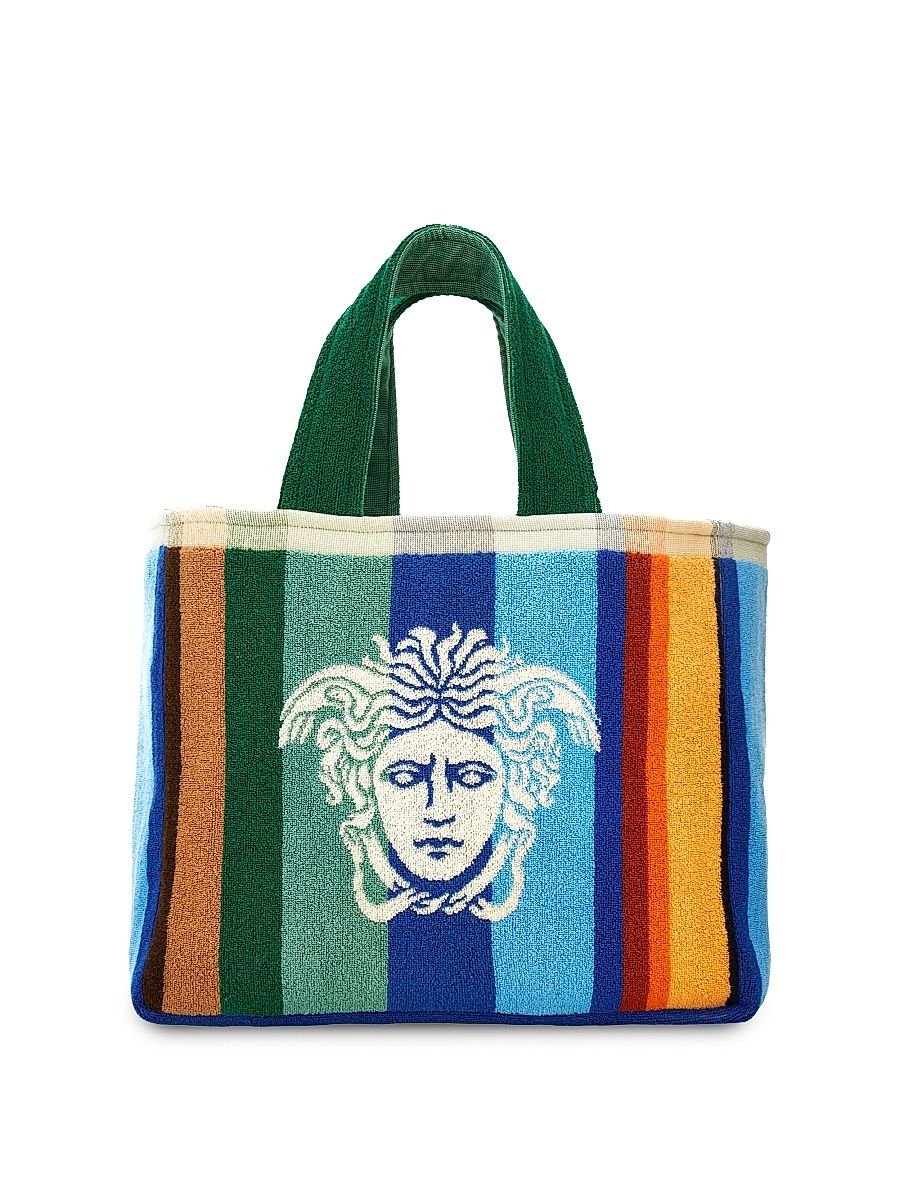 Men's Striped Jacquard Medusa Tote Bag - Blue Multicolor