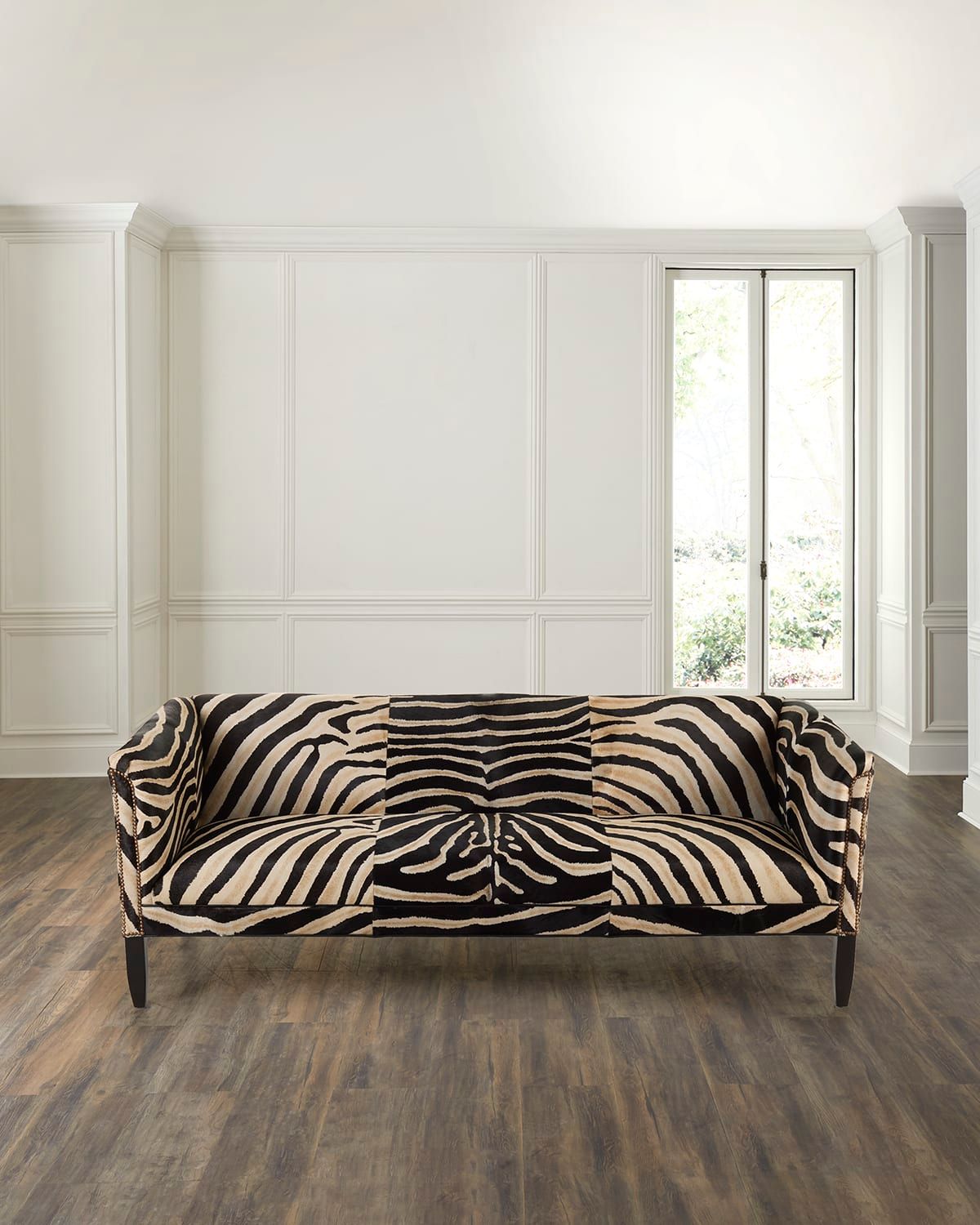 Julien Zebra-Painted Hair on Hide Sofa, 85"