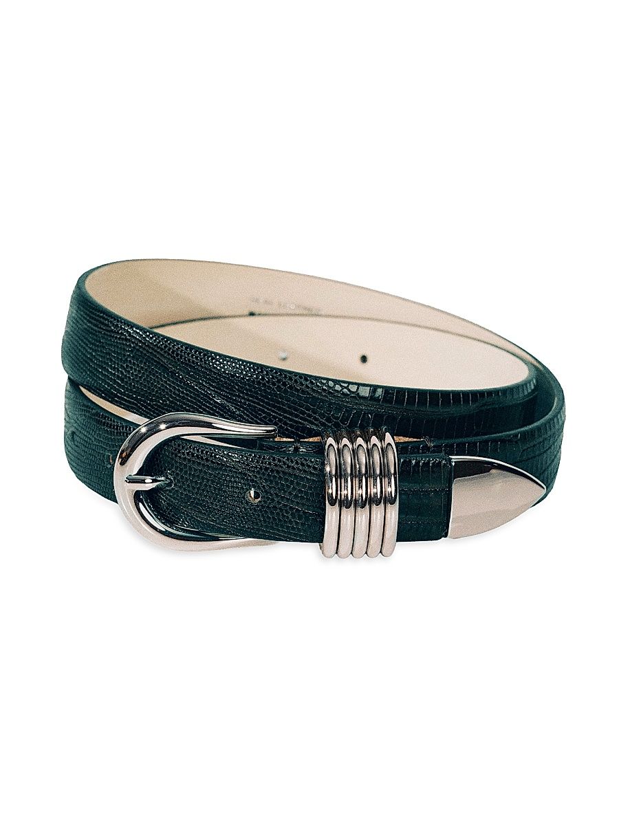 Women's Hollyhock Lizard-Embossed Leather Belt - Green Snake - Size XL