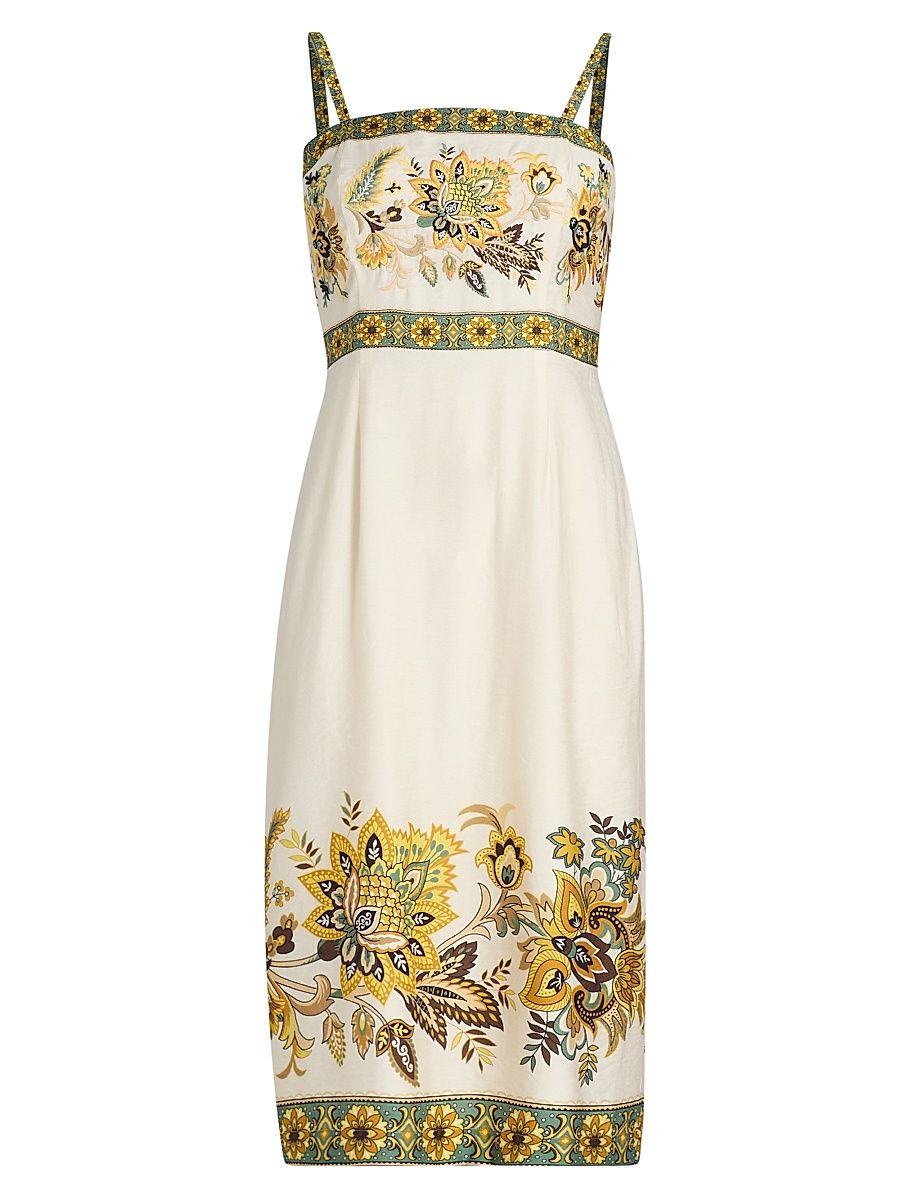 Women's The Annalise Floral Linen Midi-Dress - Sunray Floral Print - Size 16