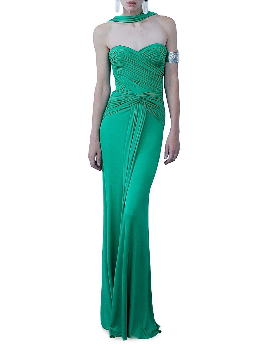 Women's Amanda Sculpted Jersey Column Gown - Malachite - Size 0