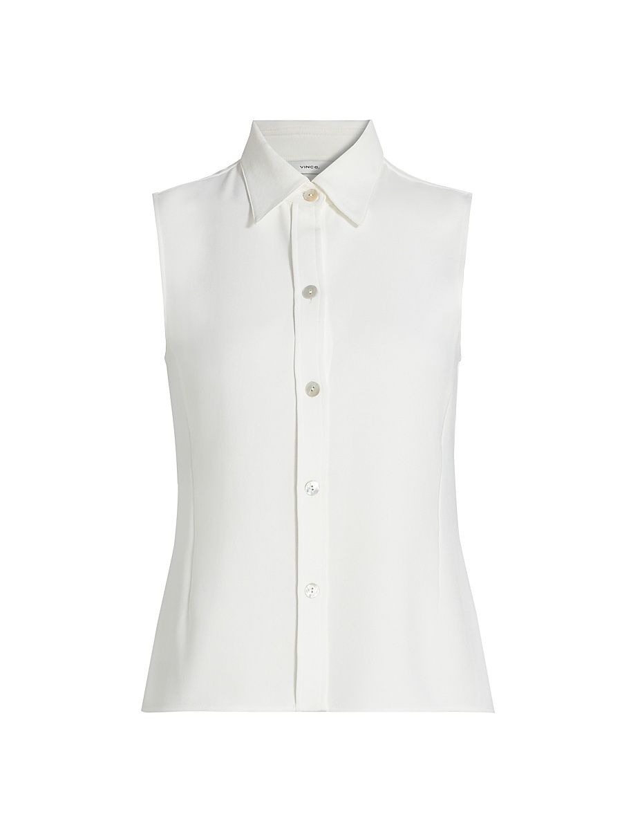Women's Sleeveless Button-Front Shirt - Off White - Size XL