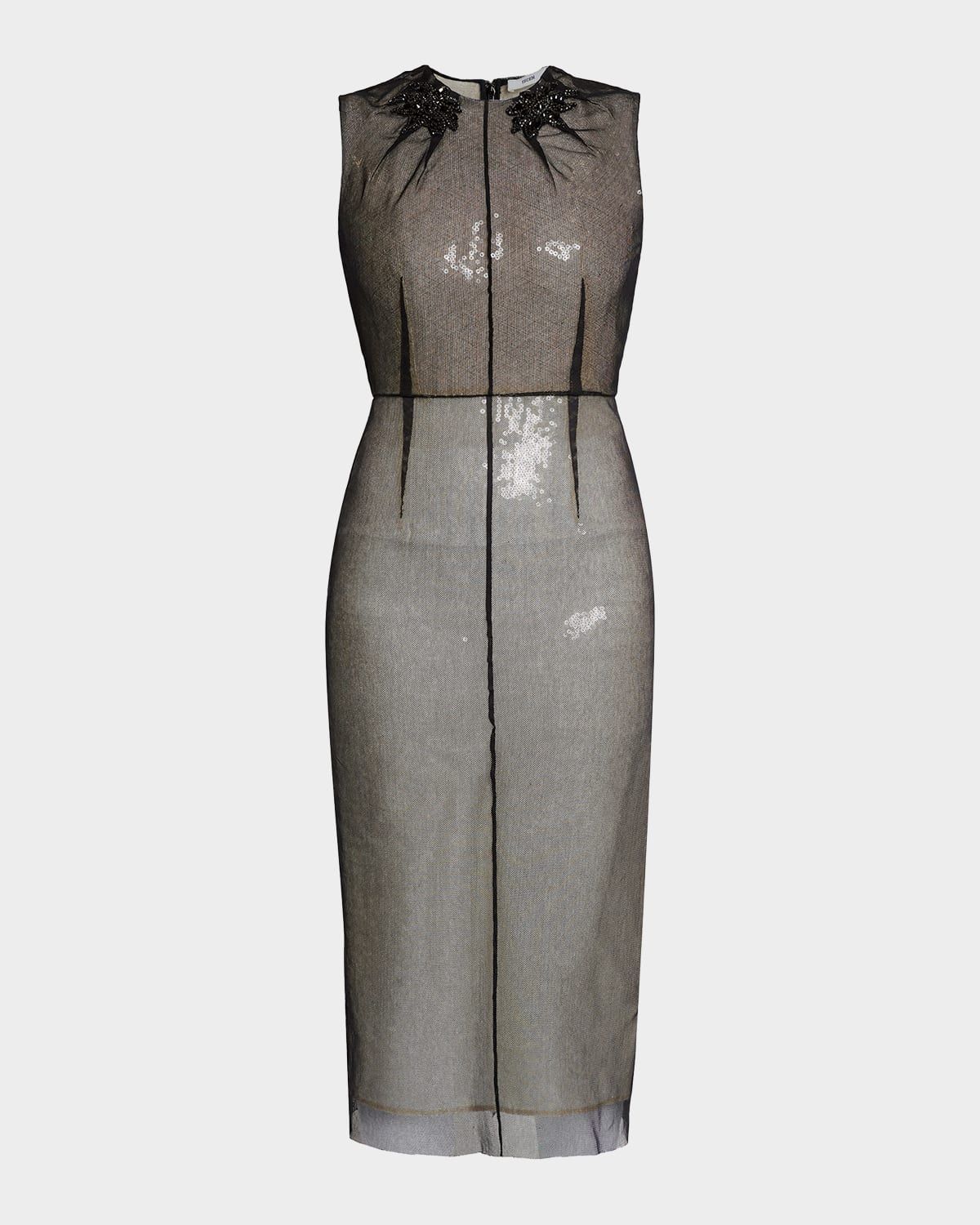 Embellished Organza Sleeveless Sequin Midi Dress
