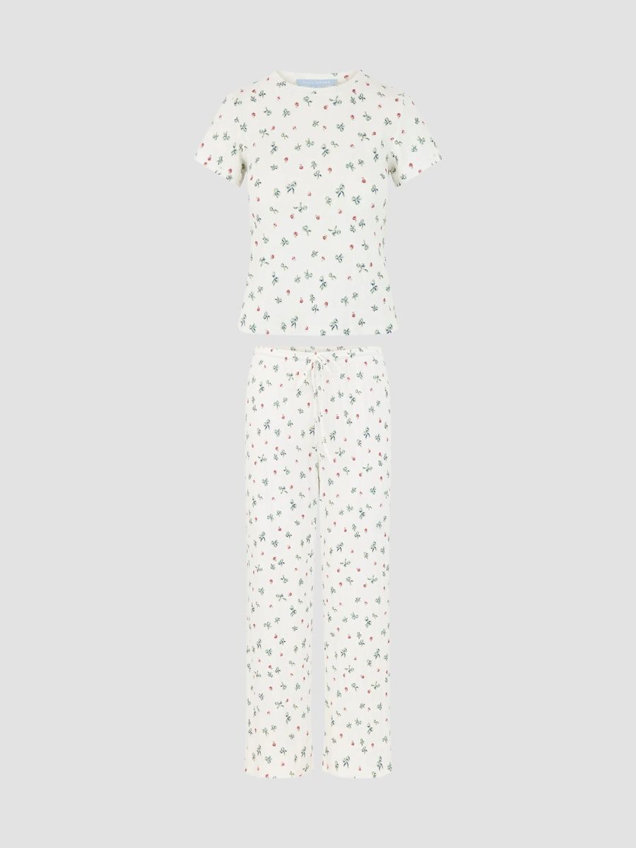 Hill House Home Women's The Cleo Pointelle PJ Set - Rosie Bow Toss - Size XL