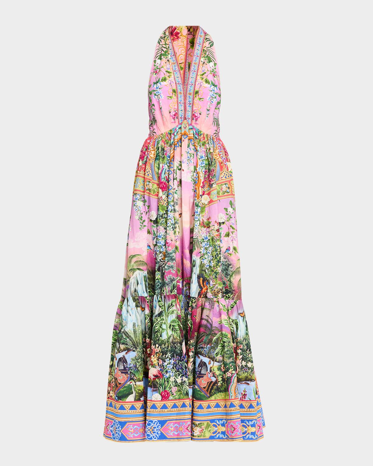 Turkish Delight Ruffle-Hem Halter Maxi Dress