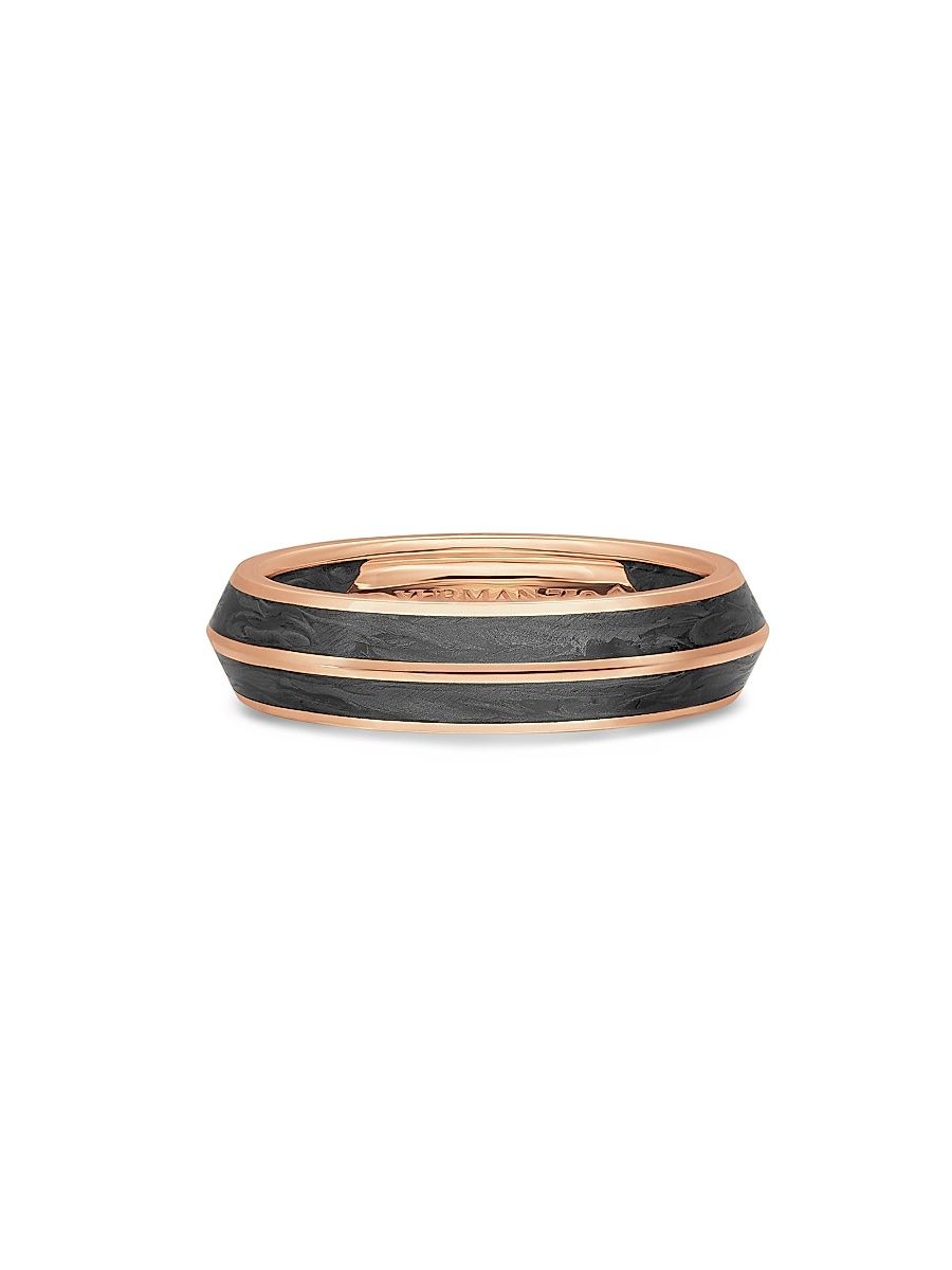 Men's Knife Edge Band Ring in 18K Rose Gold - Forged Carbon - Size 12