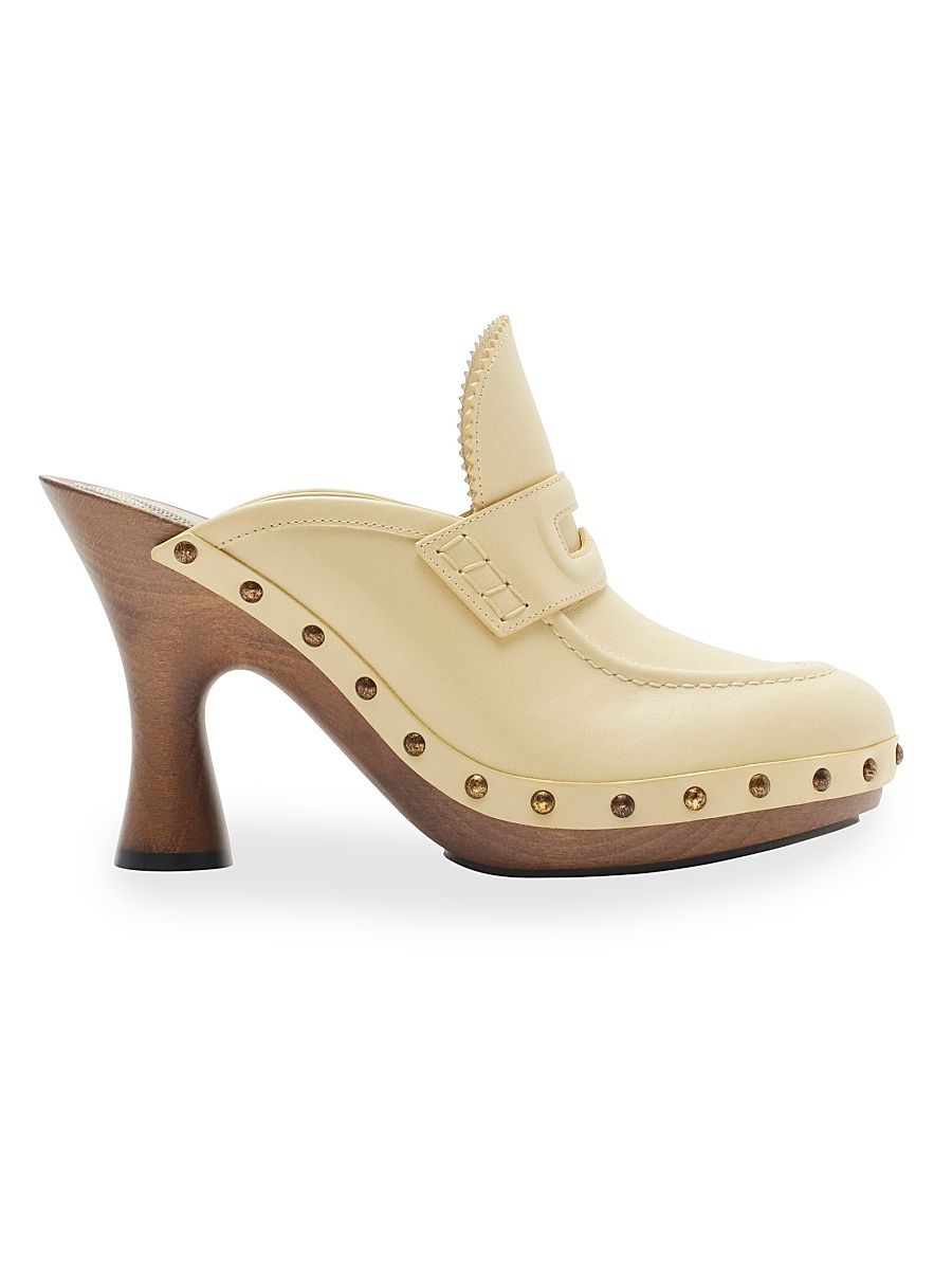 Women's Potter 75MM Leather Studded Clogs - Bake - Size 11