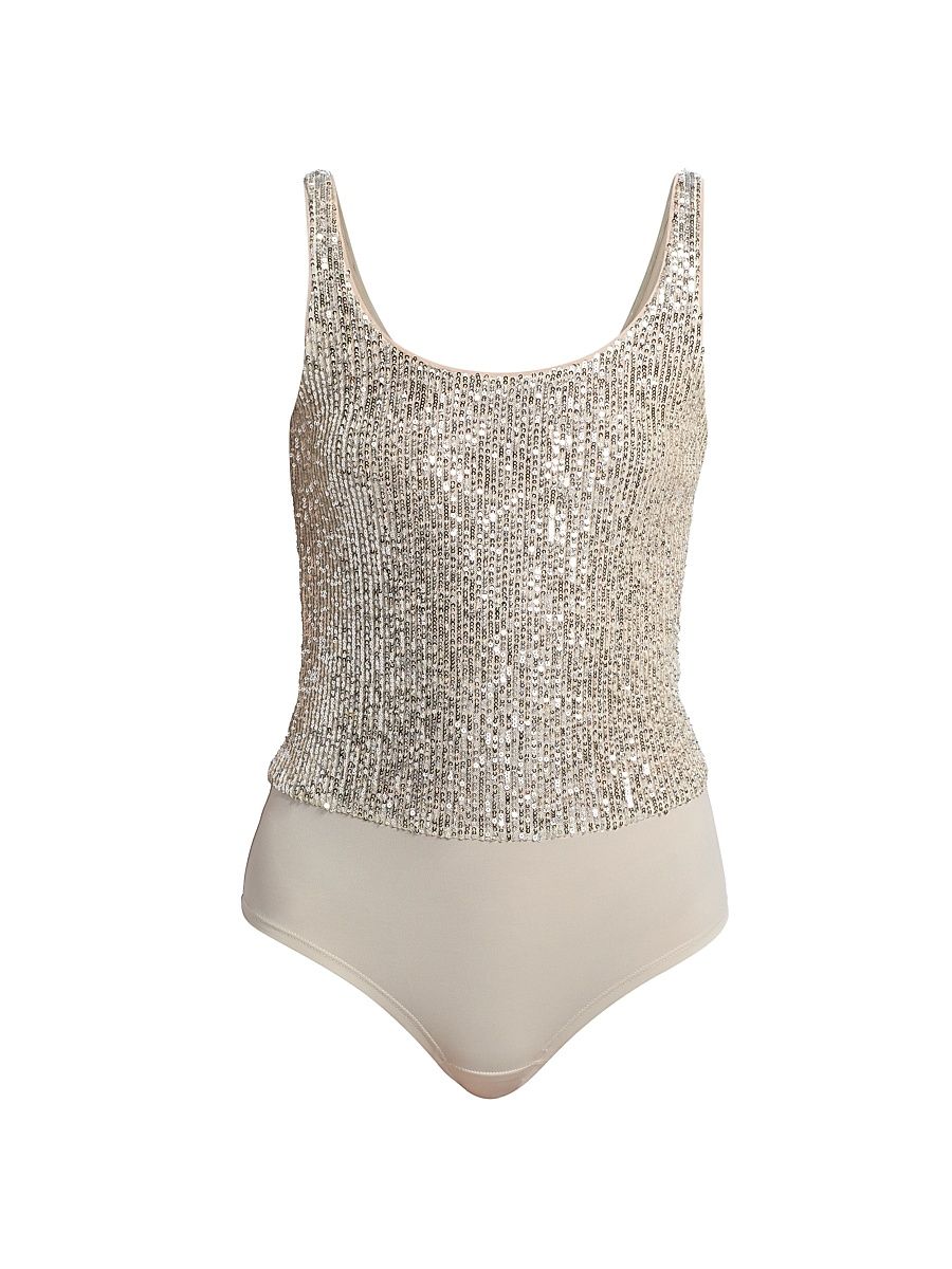 Women's Dina Sequin Bodysuit - Moonbeam - Size XL
